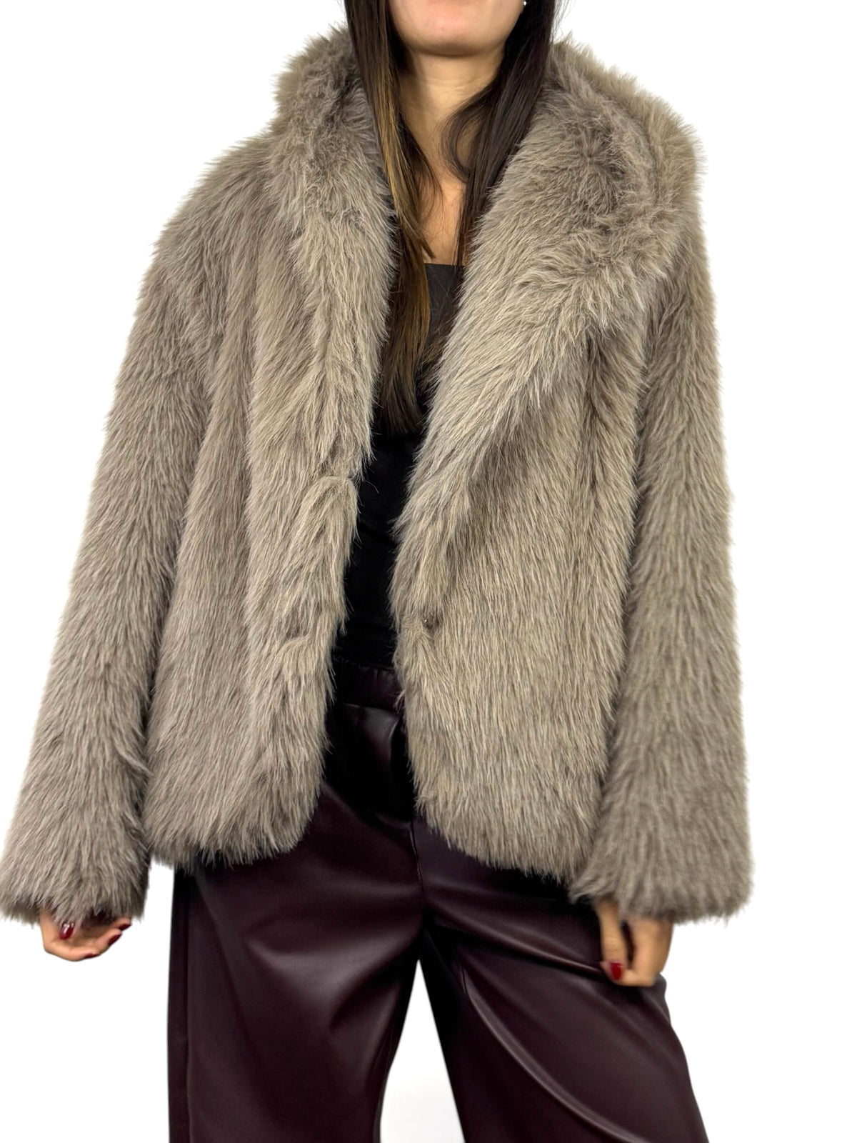 CECILE GIACCA IN ECOFUR BEIGE SCURO
