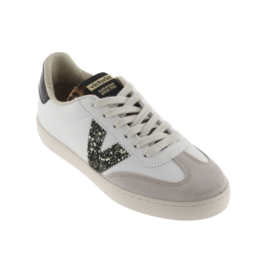 VICTORIA Sneaker donna in pelle e suede e logo glitter hielo