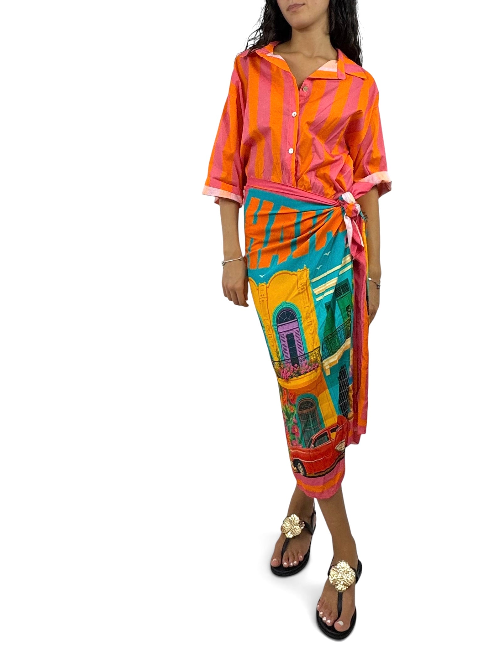 SUSY MIX CAMICIA RIGHE ARANCIO ROSA