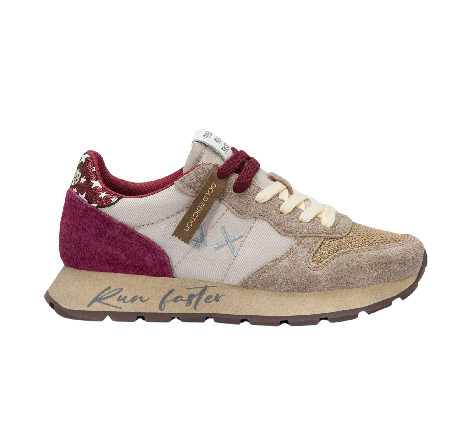 SUN68 Sneaker donna in tela e suede Gonfietto con stelle beige