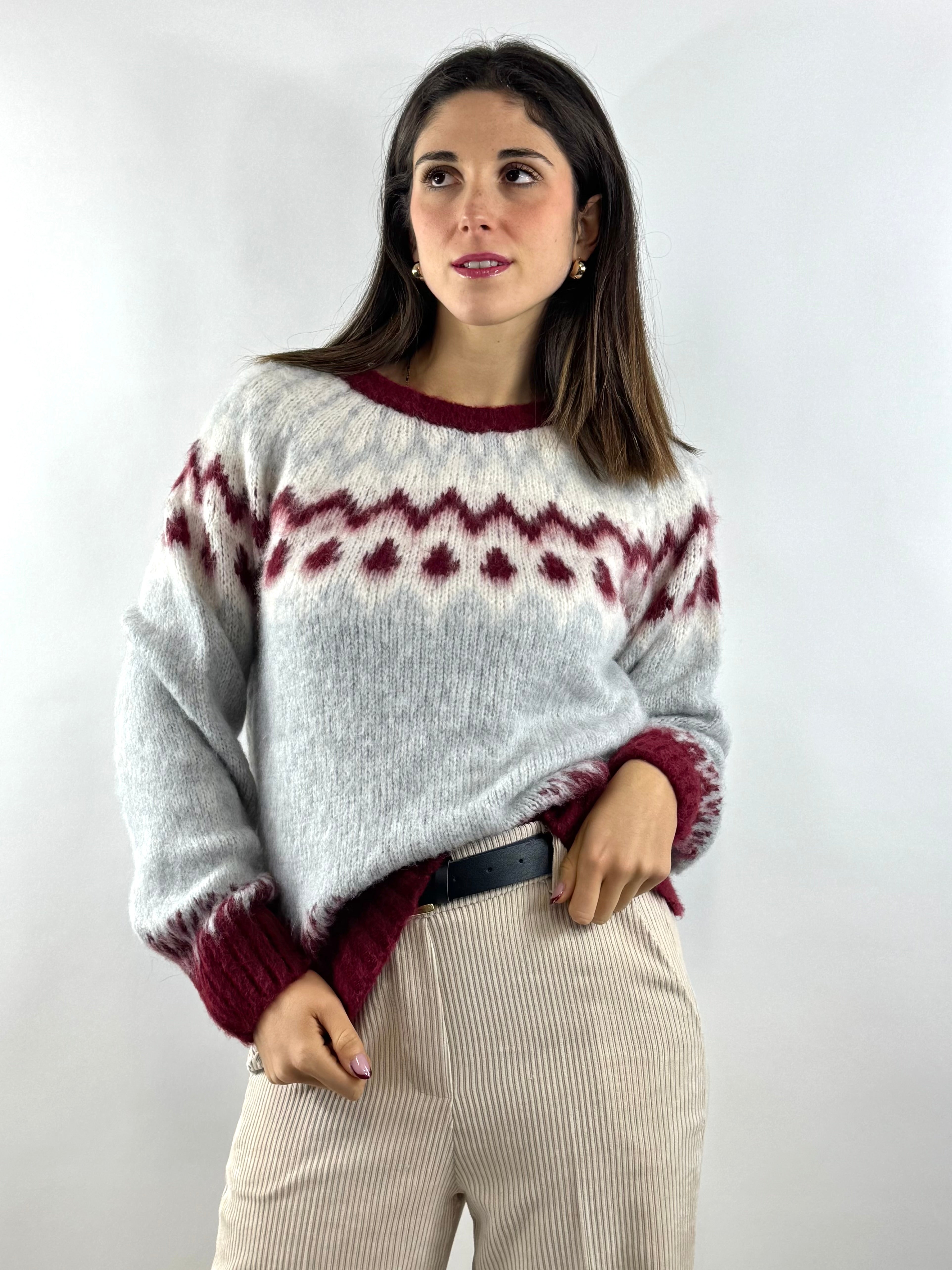 KIKISIX MAGLIONE JAQUARD GRIGIO