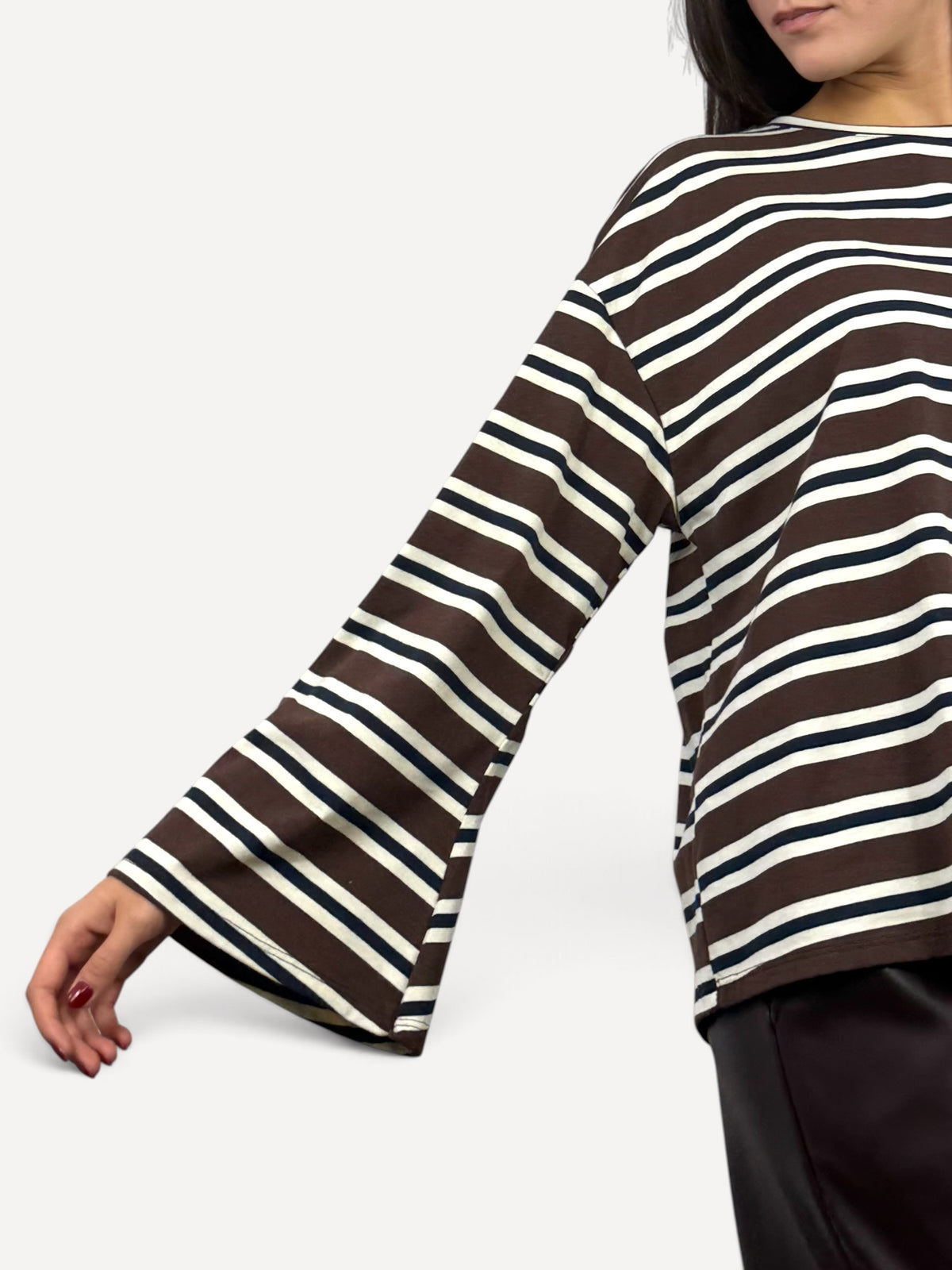 CECILE MAGLIA A RIGHE MANICHE AMPIE MARRONE E BEIGE