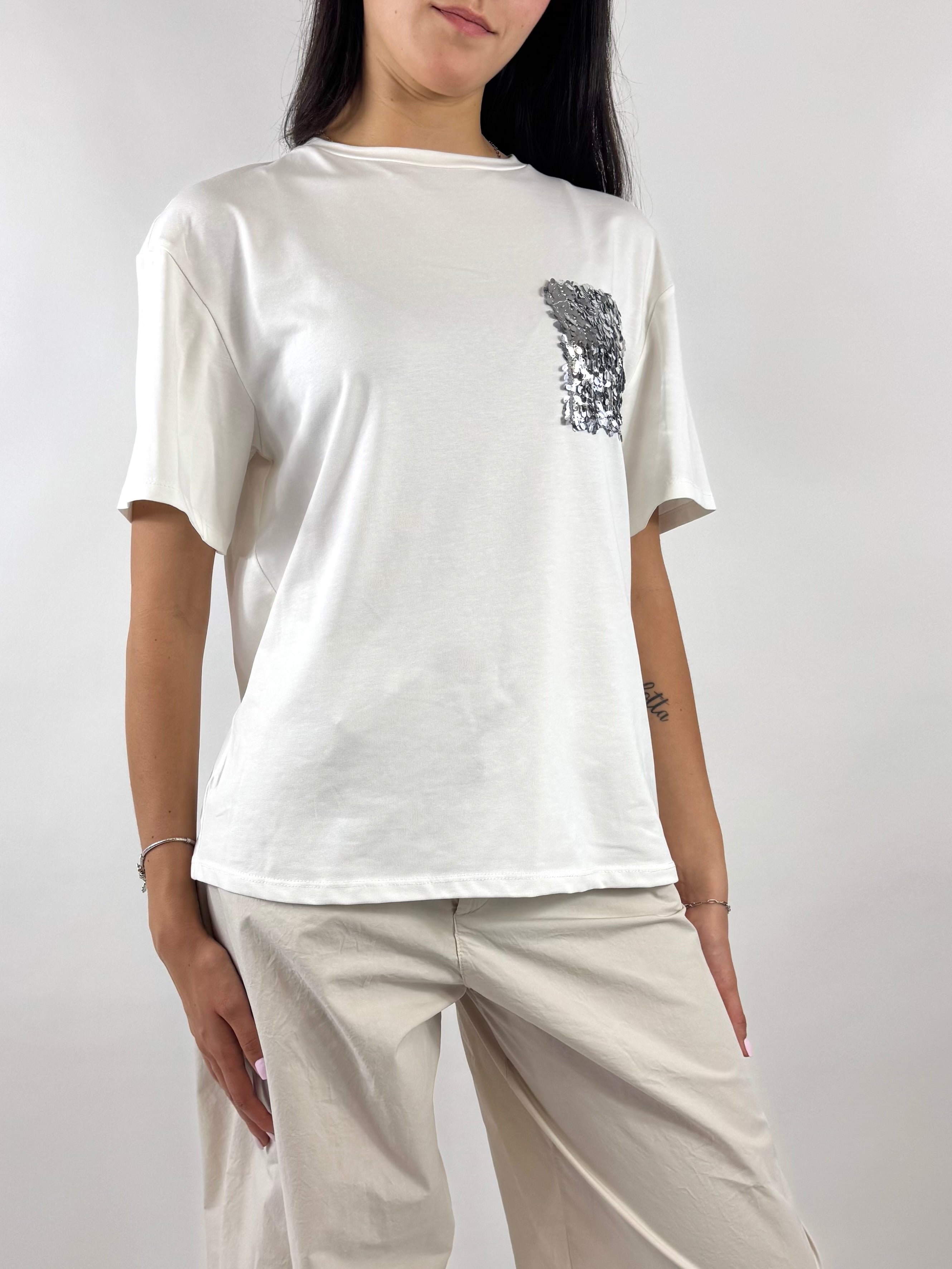 SUSY MIX T-SHIRT PAILLETTES BIANCA