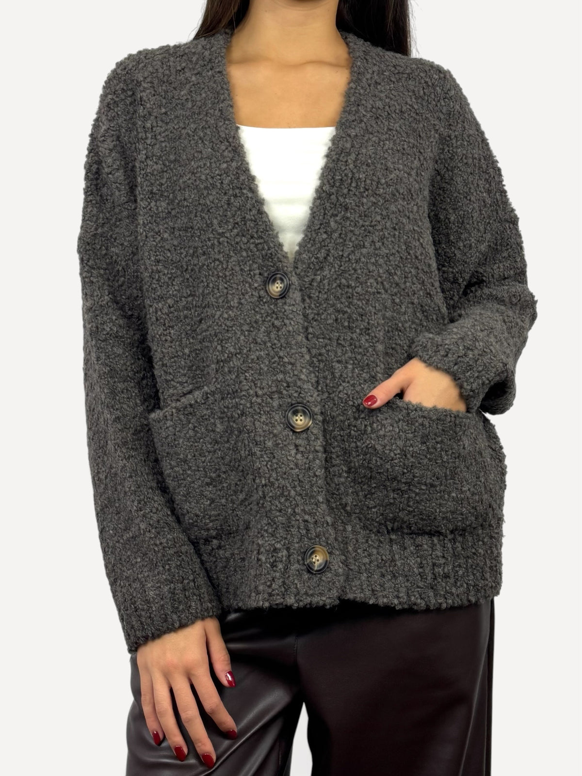 SUSY MIX CARDIGAN BOUCLÈ FANGO