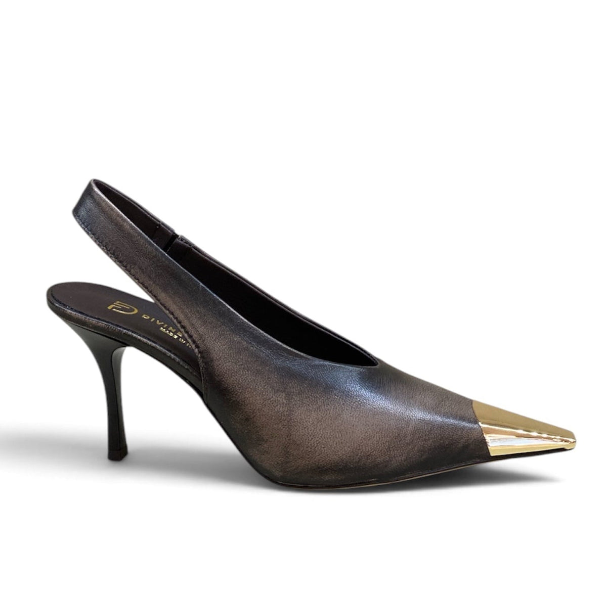DIVINE FOLLIE CHANEL TAUPE IN PELLE CON PUNTA METALLIZZATA