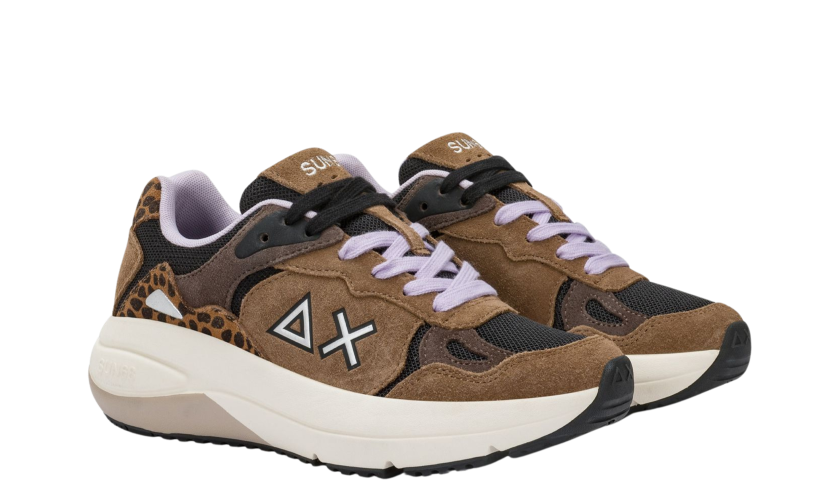 SUN68 Sneaker donna in suede e tela con lacci a contrasto volpe