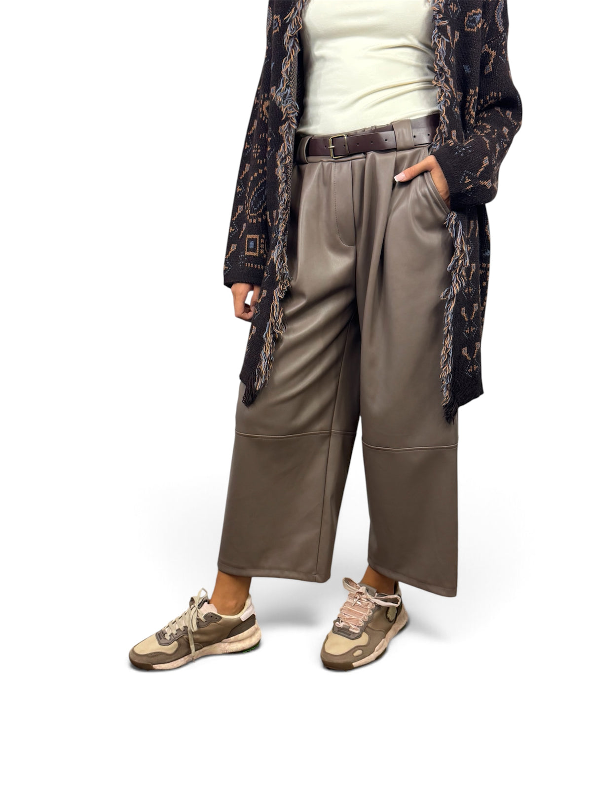 CECILE PANTALONI PENCE CON CINTURA FANGO