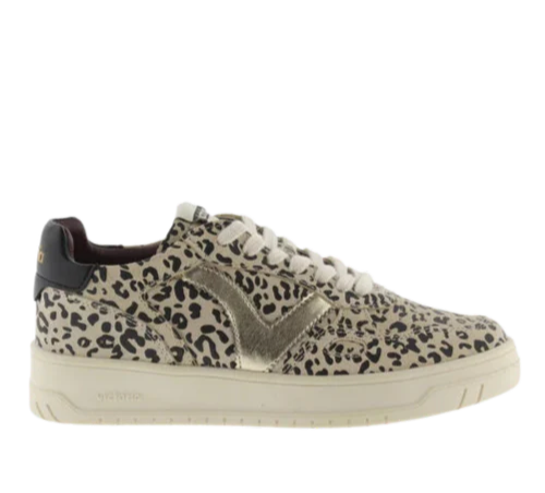 VICTORIA Sneakers donna in pelle con logo platino leopardo