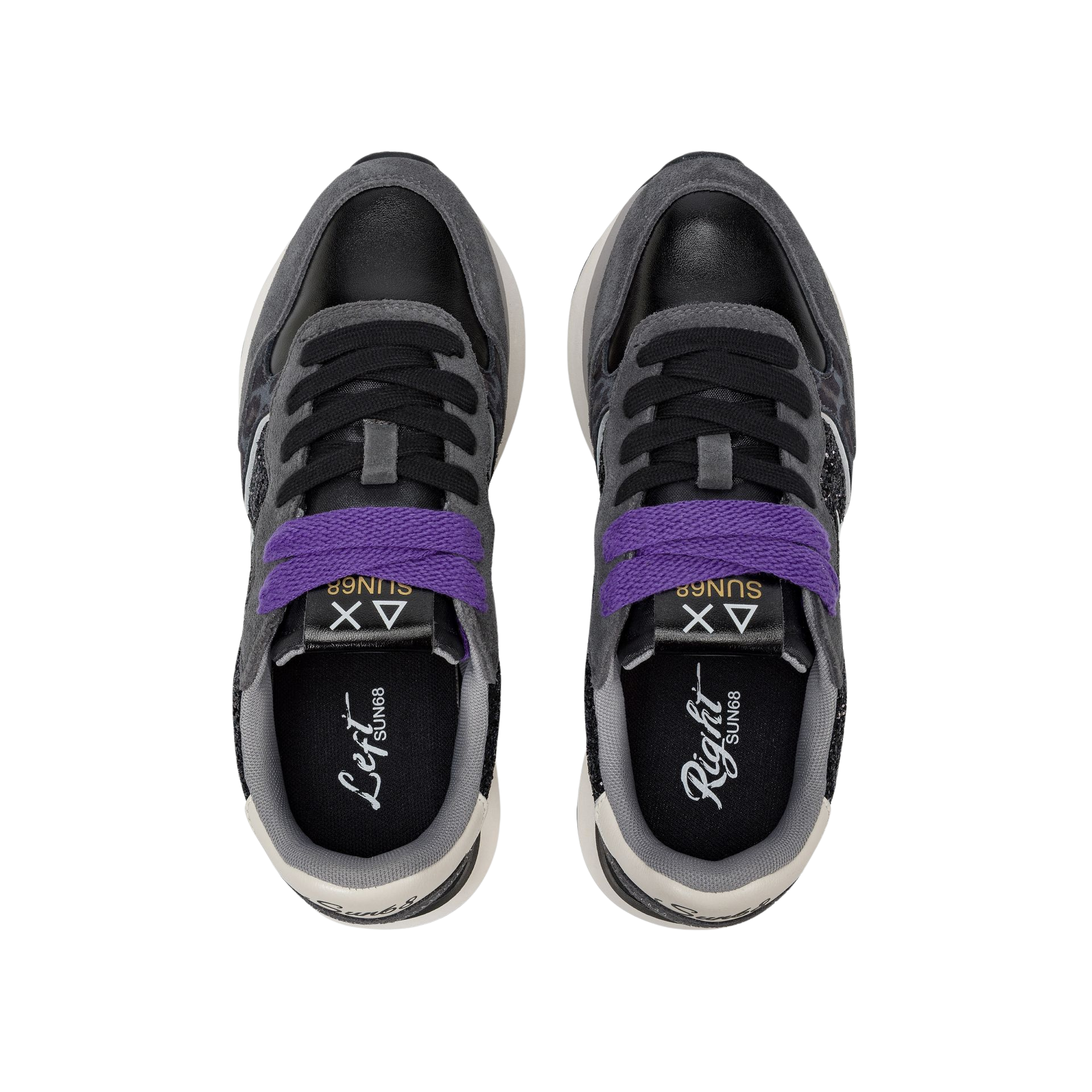 SUN68 Sneaker donna glitter suede dettagli animalier nero