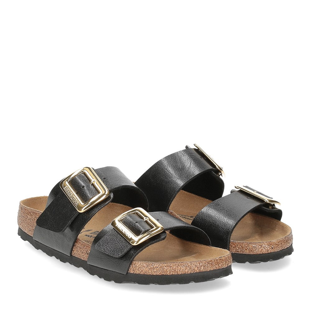 Birkenstock ciabatta donna due fasce birko flor liquirizia con fibbie cushion buckle