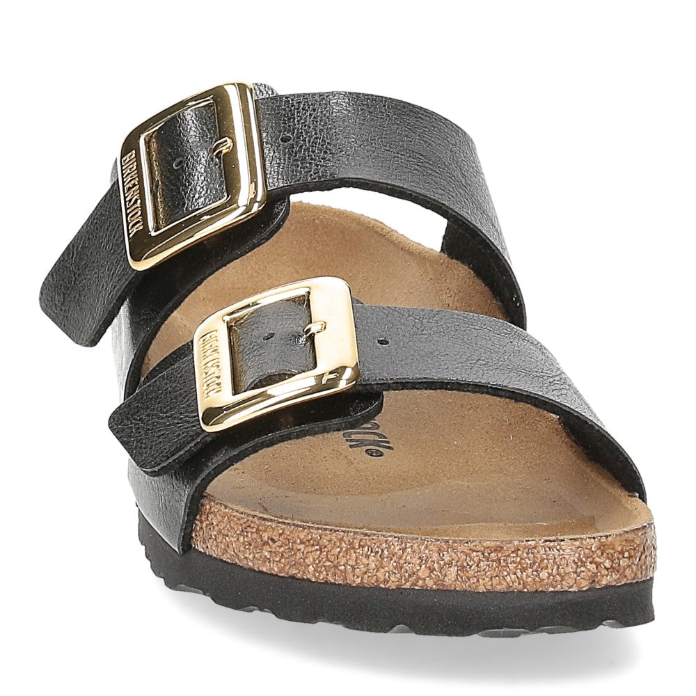 Birkenstock ciabatta donna due fasce birko flor liquirizia con fibbie cushion buckle