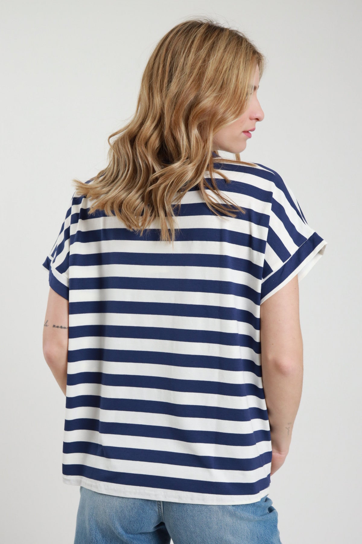 SUSY MIX T-SHIRT RIGHE BIANCO E BLU