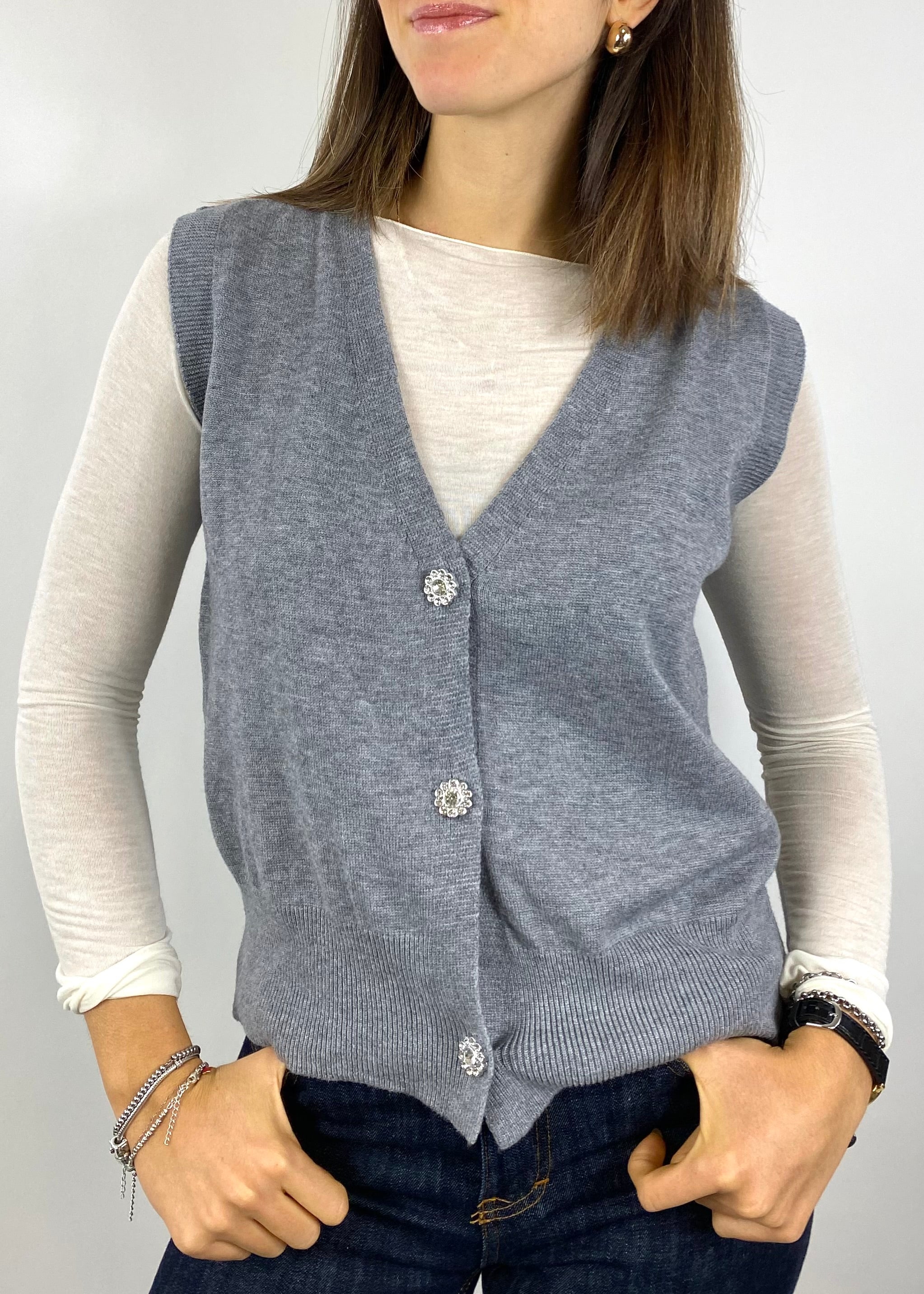 CECILE GILET CON BOTTONI GIOIELLO GRIGIO