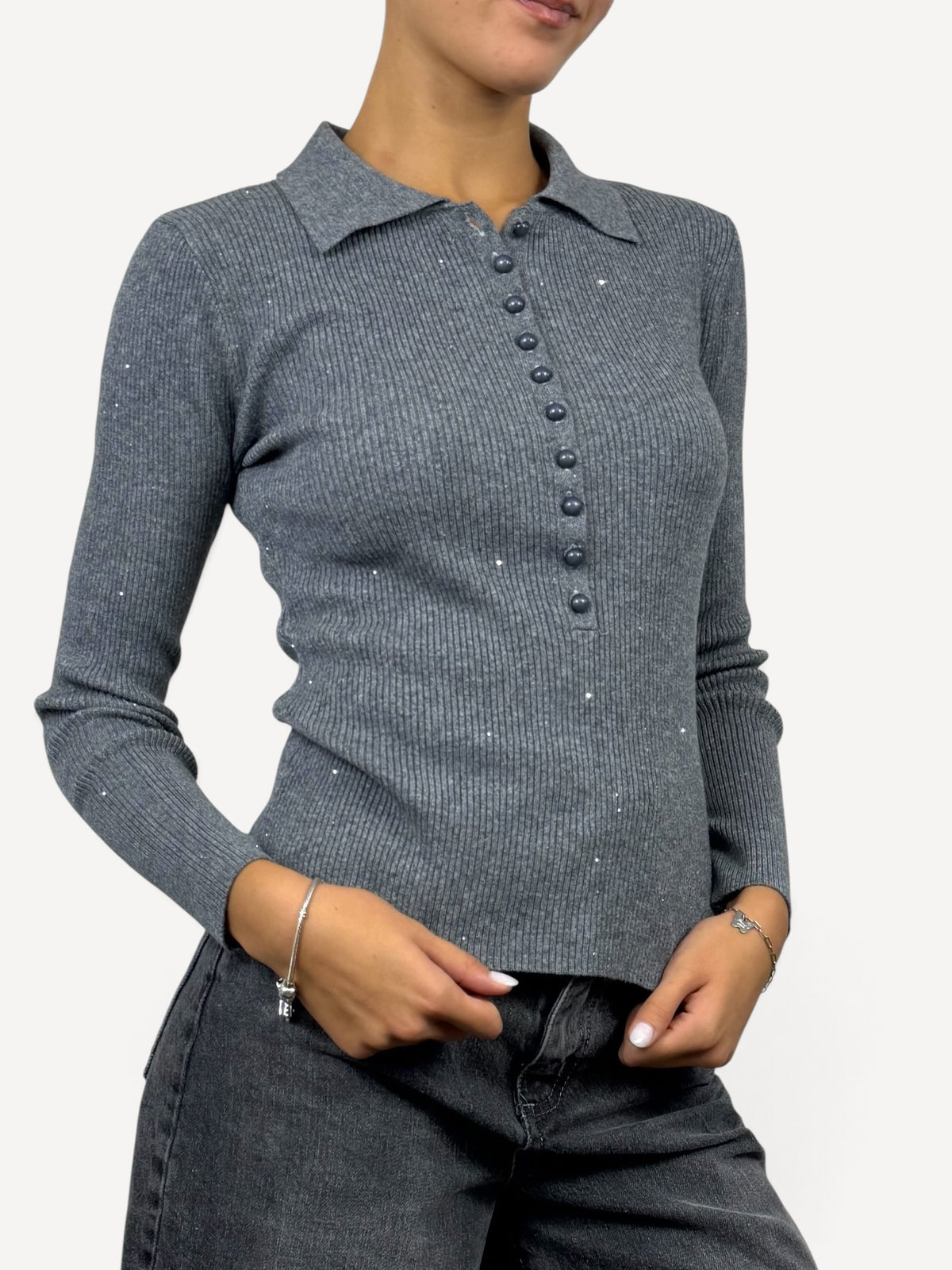 SUSY MIX MAGLIA MODELLO POLO A COSTINE GRIGIO
