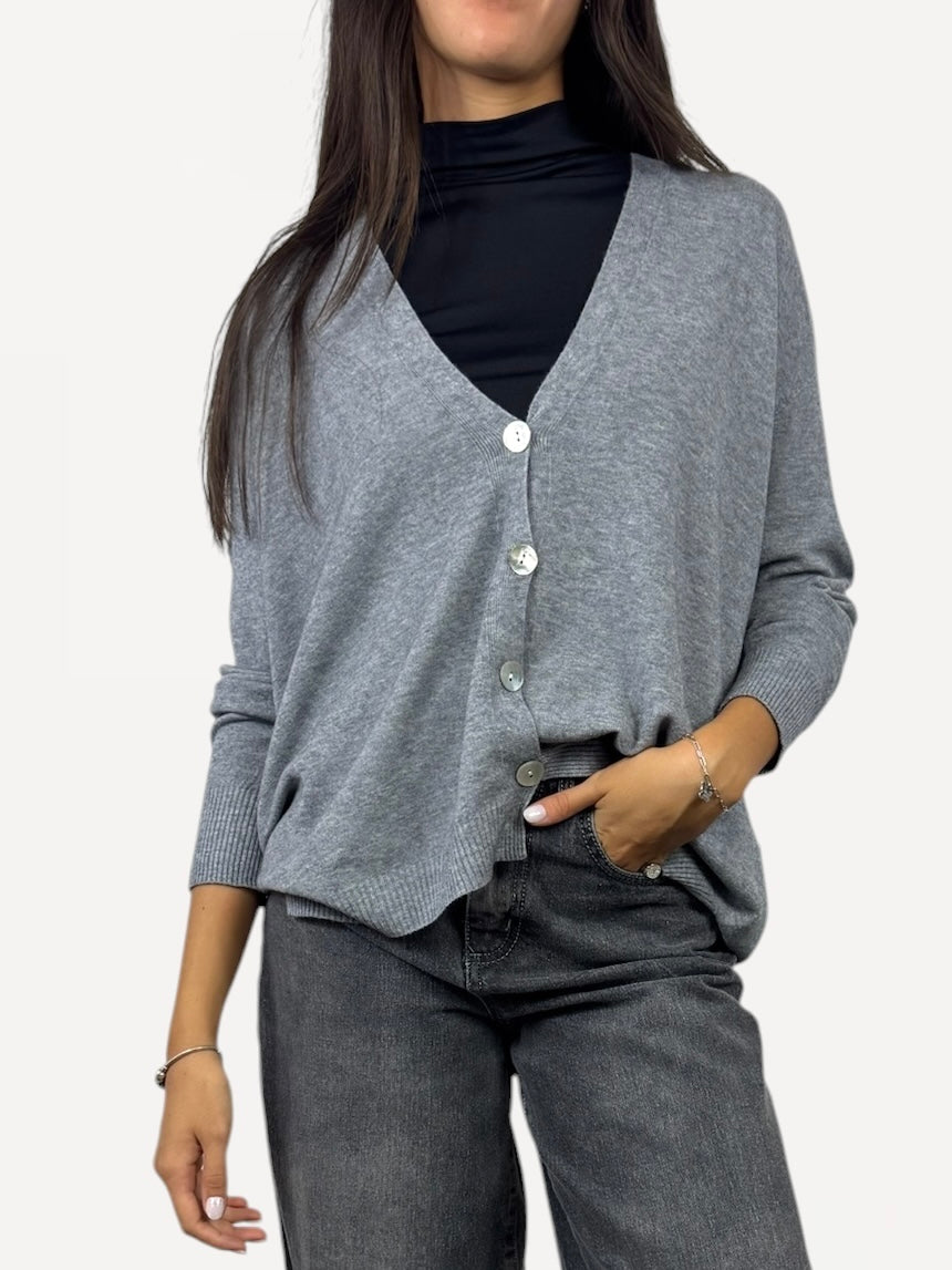 SUSY MIX CARDIGAN BOTTONI GRIGIO