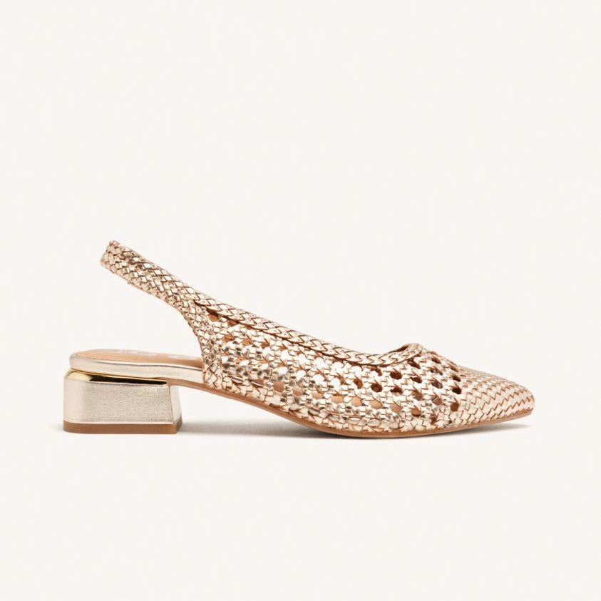 Gioseppo slingback con tacco donna in pelle intrecciata platino