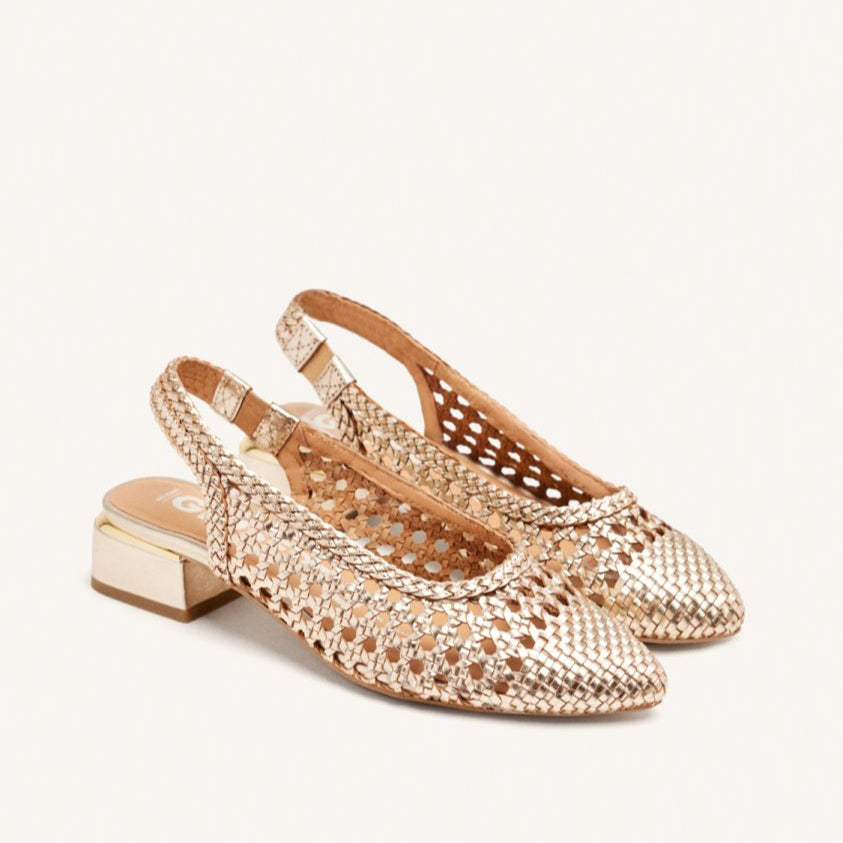 Gioseppo slingback con tacco donna in pelle intrecciata platino