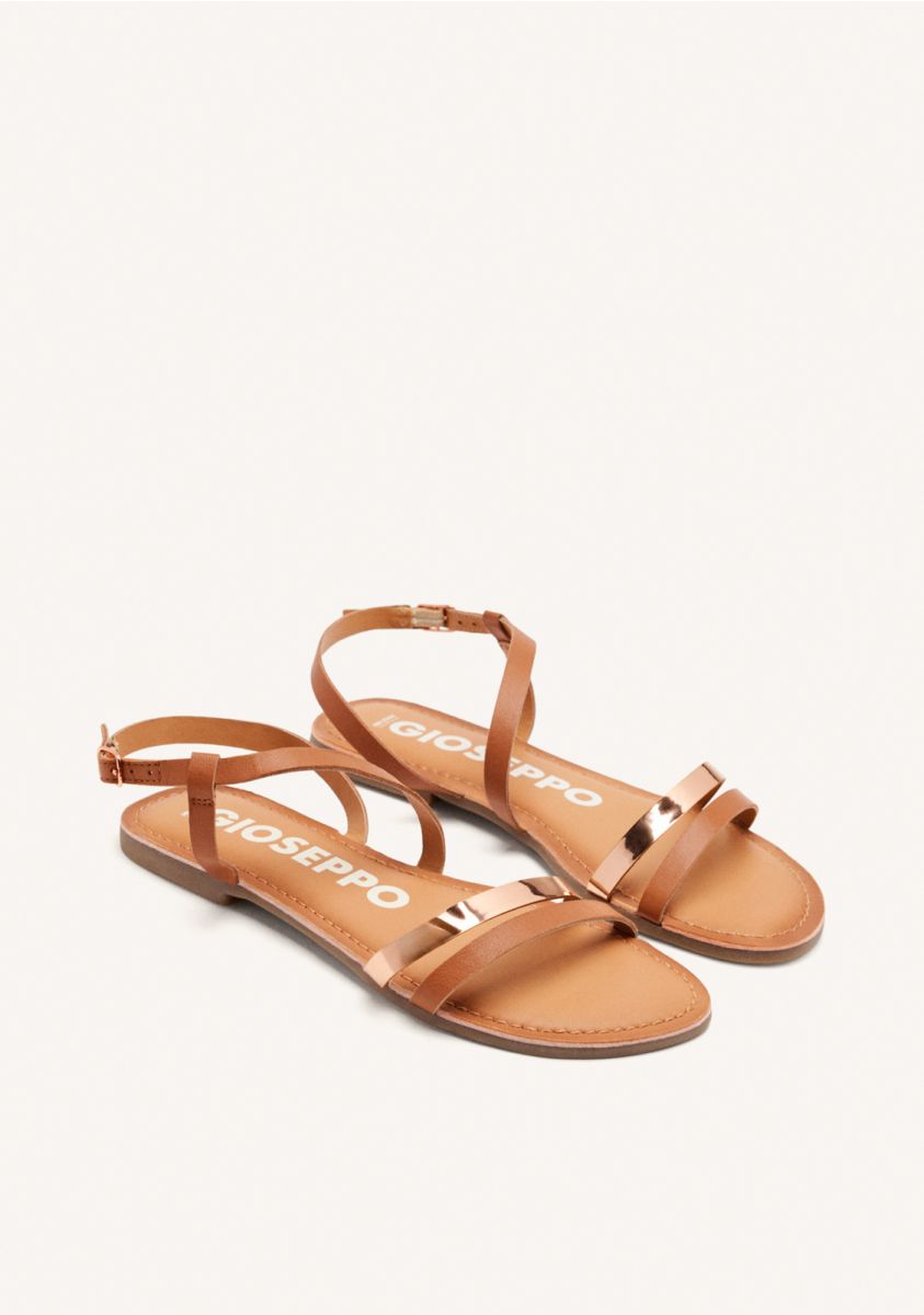 Gioseppo sandalo donna con laccetti in pelle cuoio e laminato
