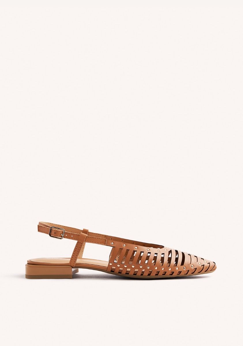 Gioseppo slingback donna in pelle con cinturini camel e borchiette oro