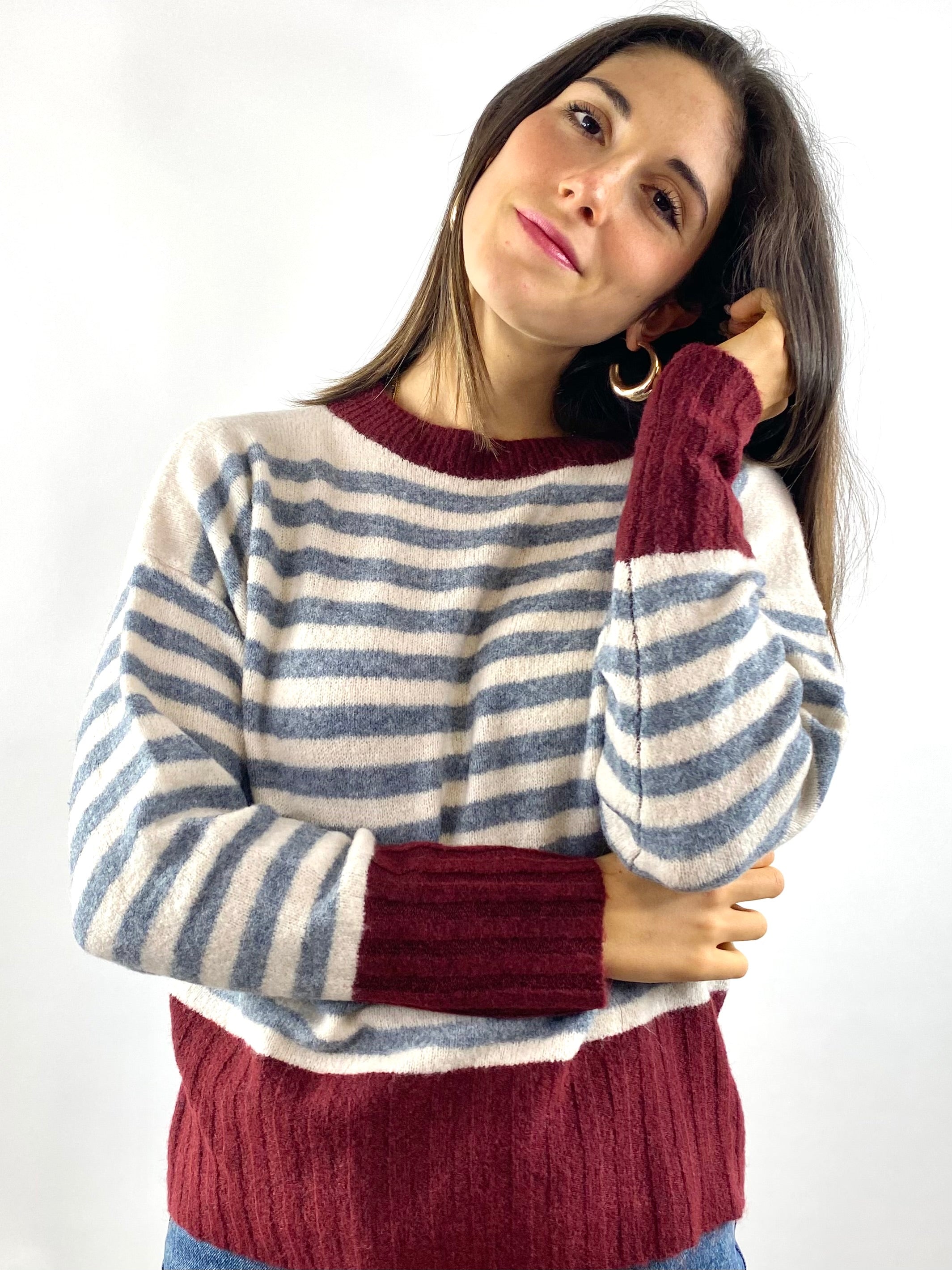 SUSY MIX MAGLIA RIGHE BORDEAUX