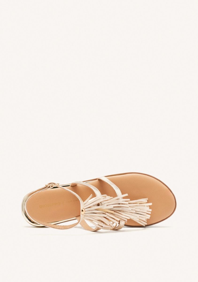 Gioseppo sandalo donna con frange in pelle laminata platino