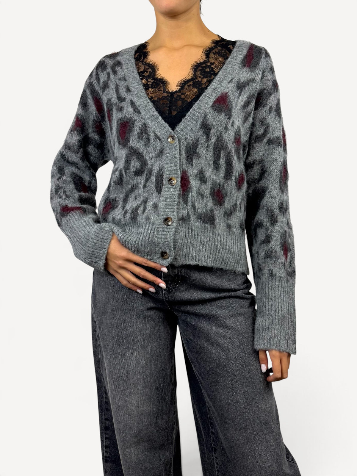 SUSY MIX CARDIGAN MACULATO GRIGIO