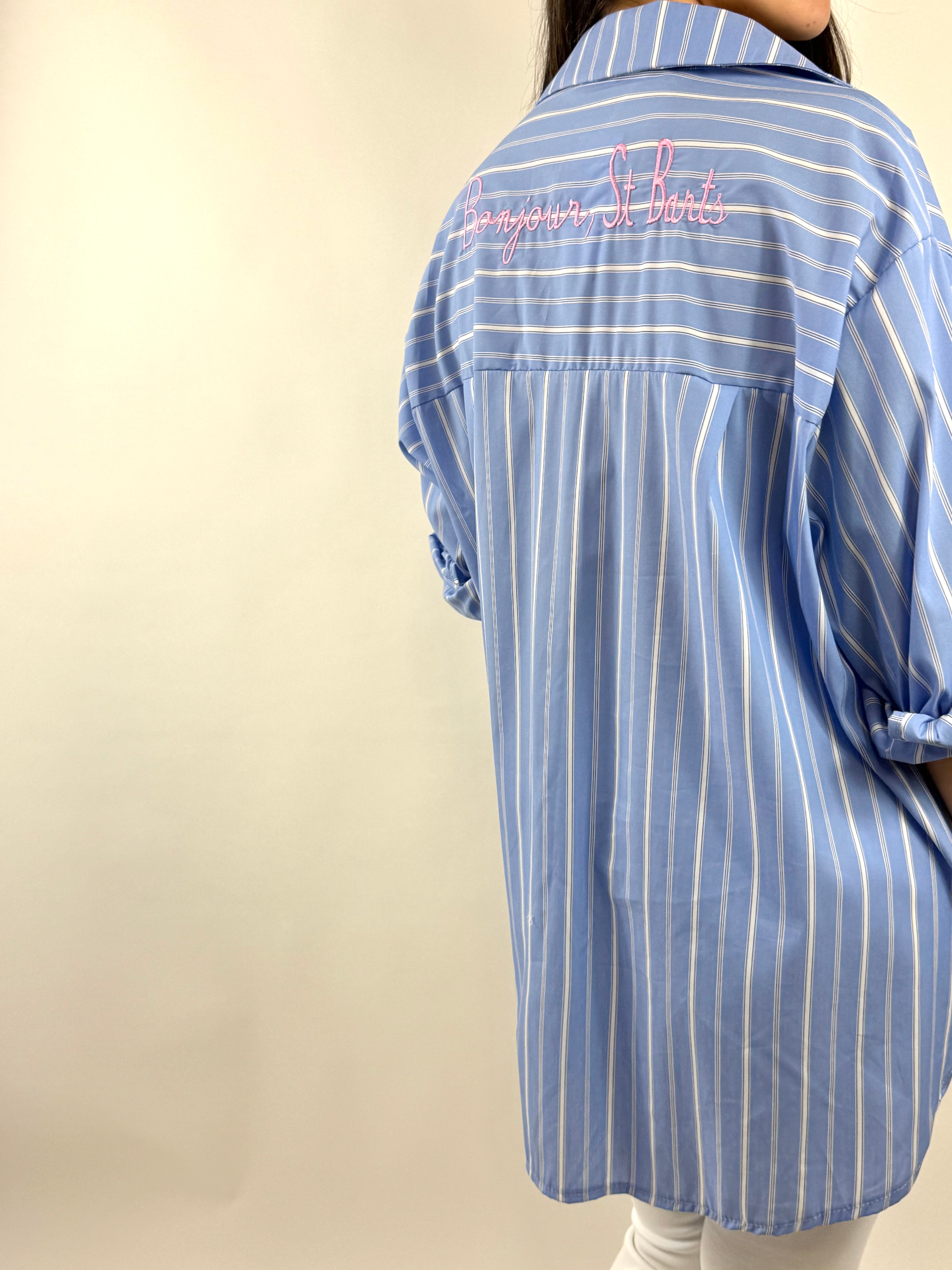 CECILE CAMICIA CIELO RIGHE RICAMO