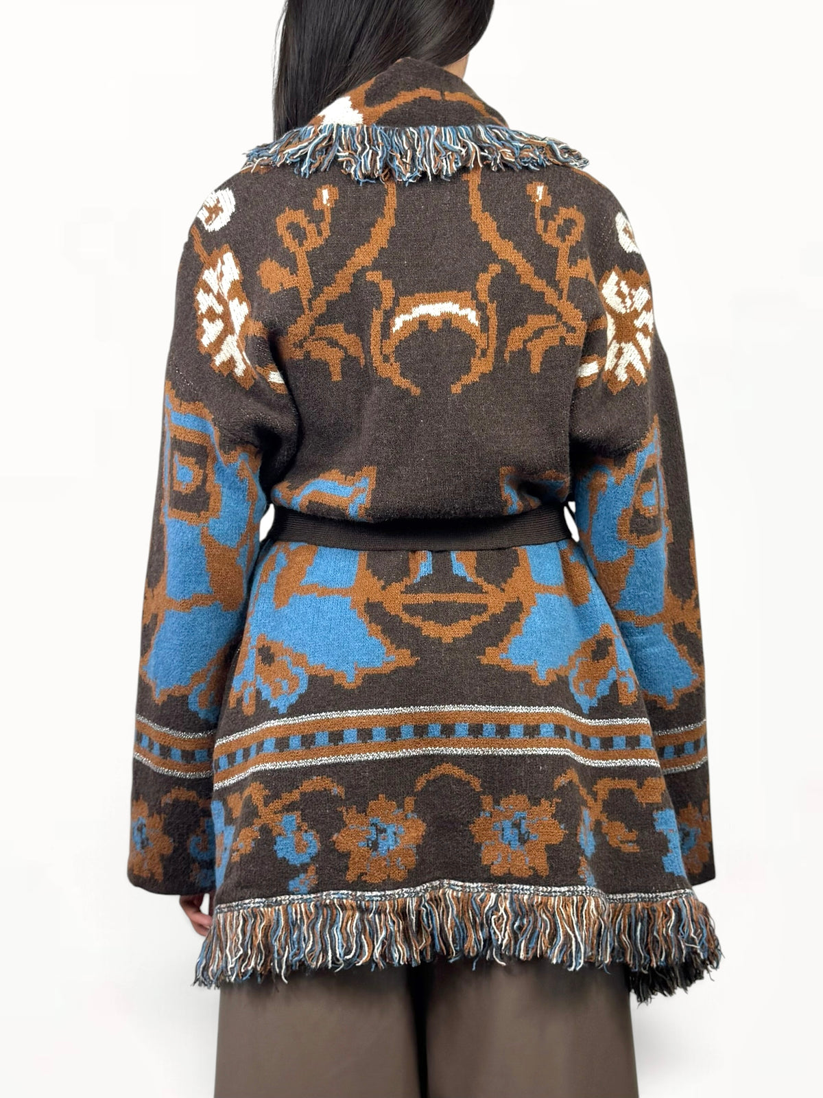 CECILE CARDIGAN CON CINTURA ALANUI MARRONE CELESTE