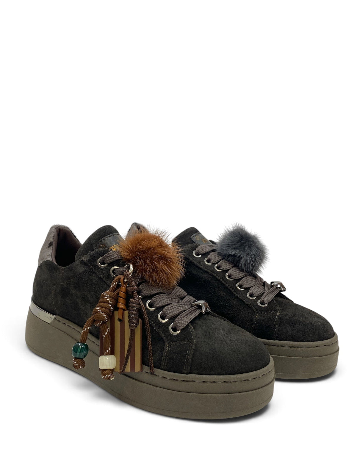 MÉLINÉ SNEAKERS SUEDE PONPOM CARBONE