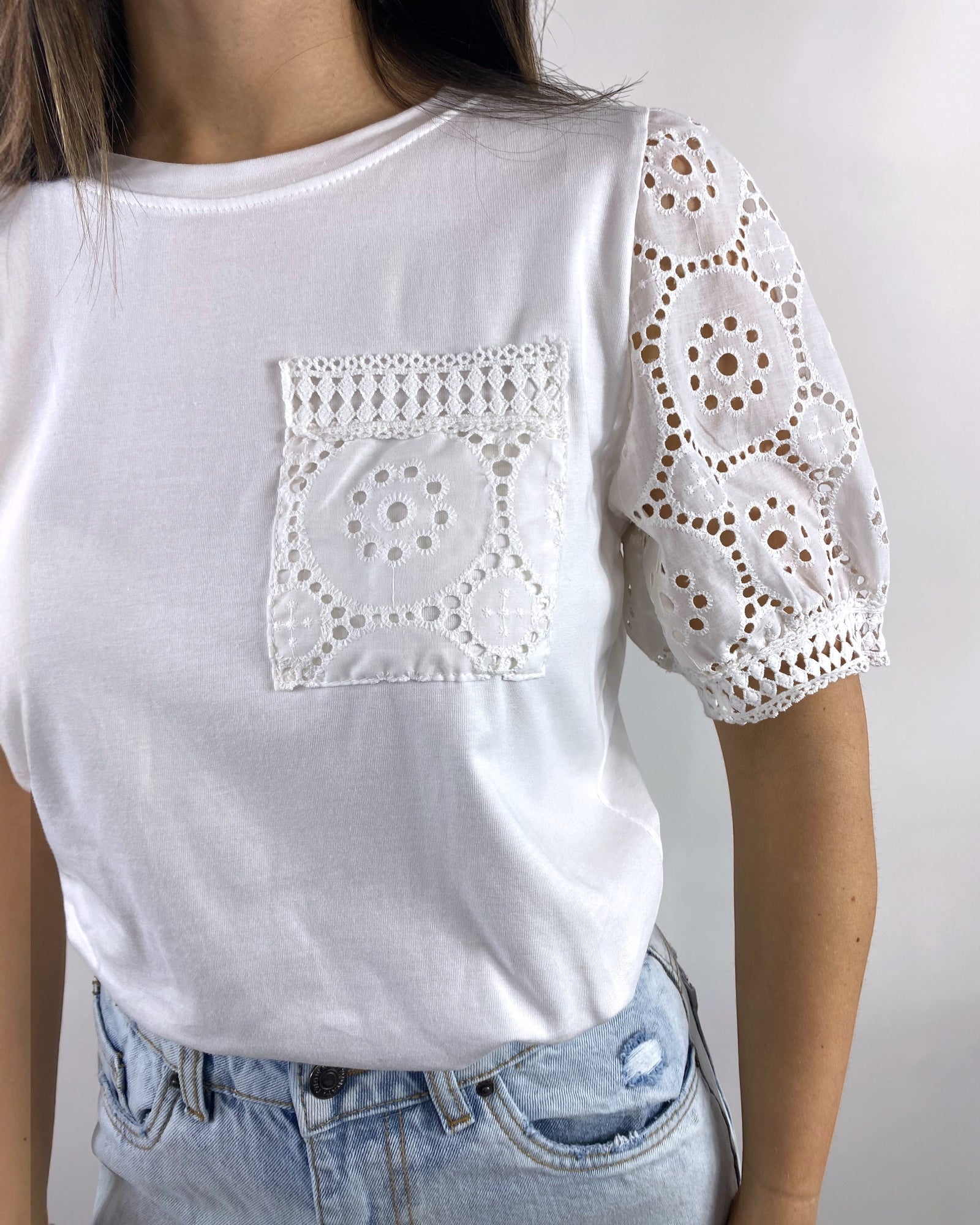 CECILE T-SHIRT BIANCA CON SANGALLO