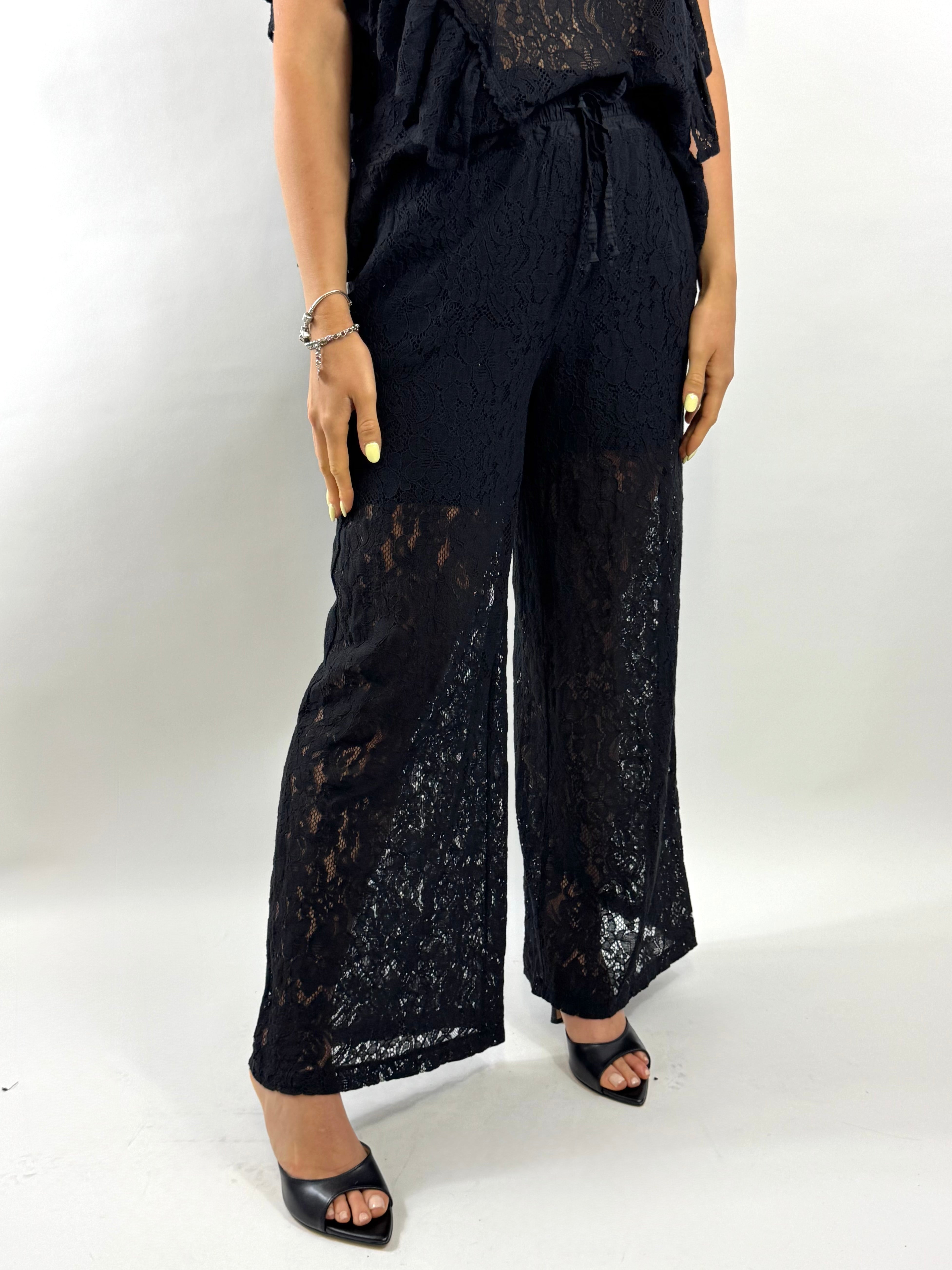 SUSY MIX PANTALONE IN PIZZO NERO