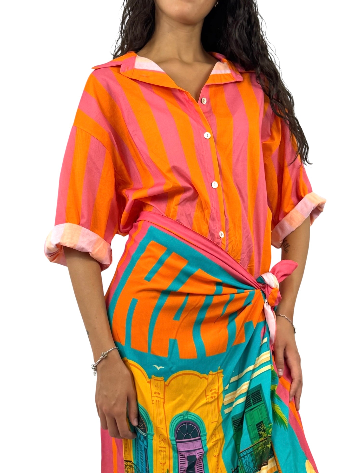 SUSY MIX CAMICIA RIGHE ARANCIO ROSA