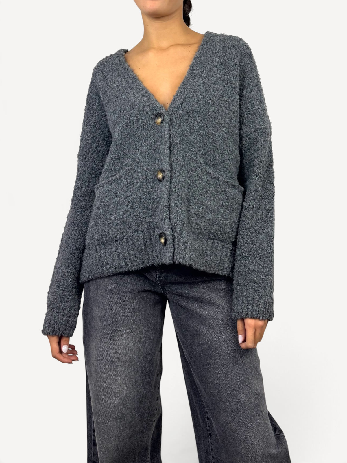 SUSY MIX CARDIGAN IN BOUCLÈ GRIGIO