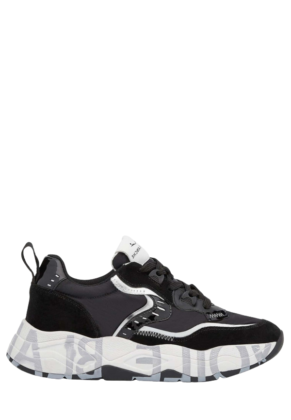 VOILE BLANCHE Sneaker donna dettagli laminati argento nero