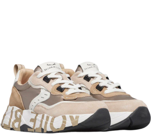 VOILE BLANCHE Sneaker donna nylon e dettagli pelle beige