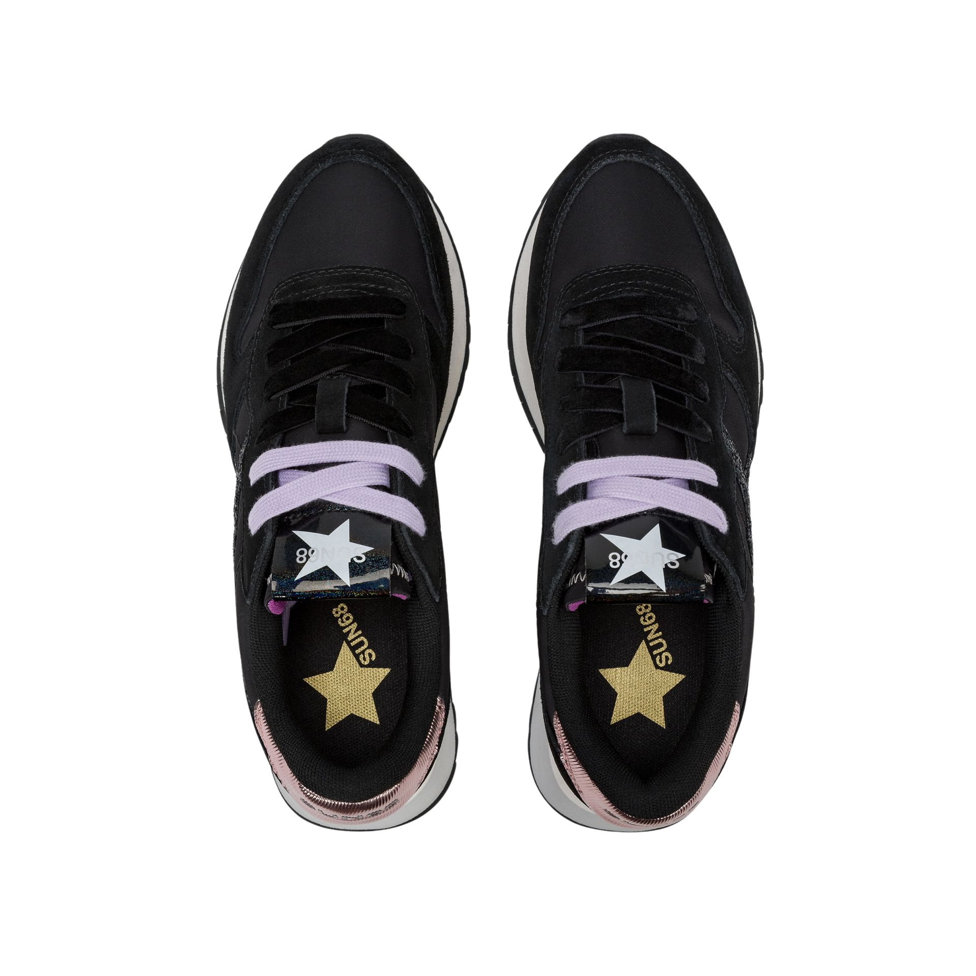SUN68 Sneaker donna in tela e suede Logo glitter nero