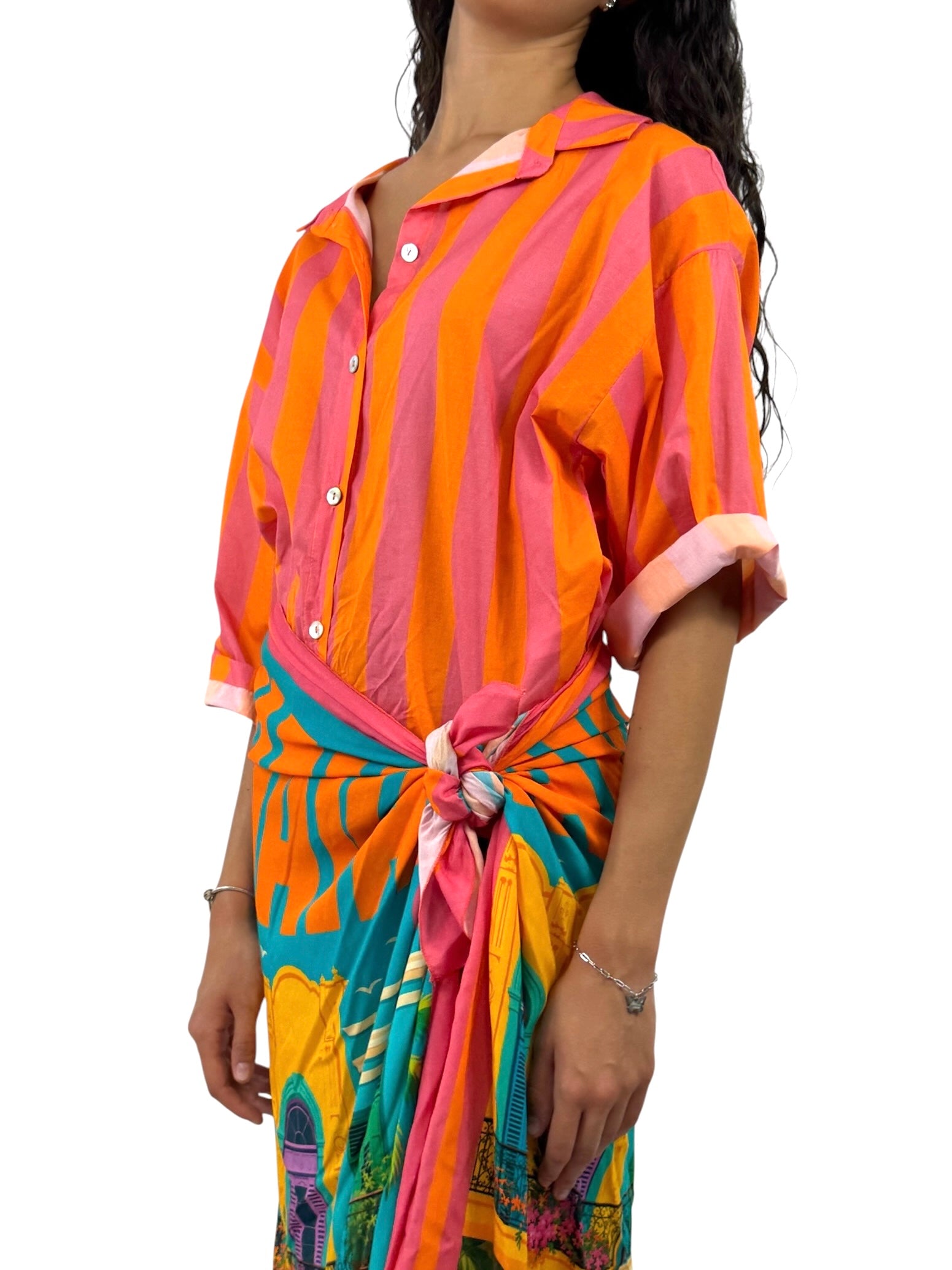 SUSY MIX CAMICIA RIGHE ARANCIO ROSA