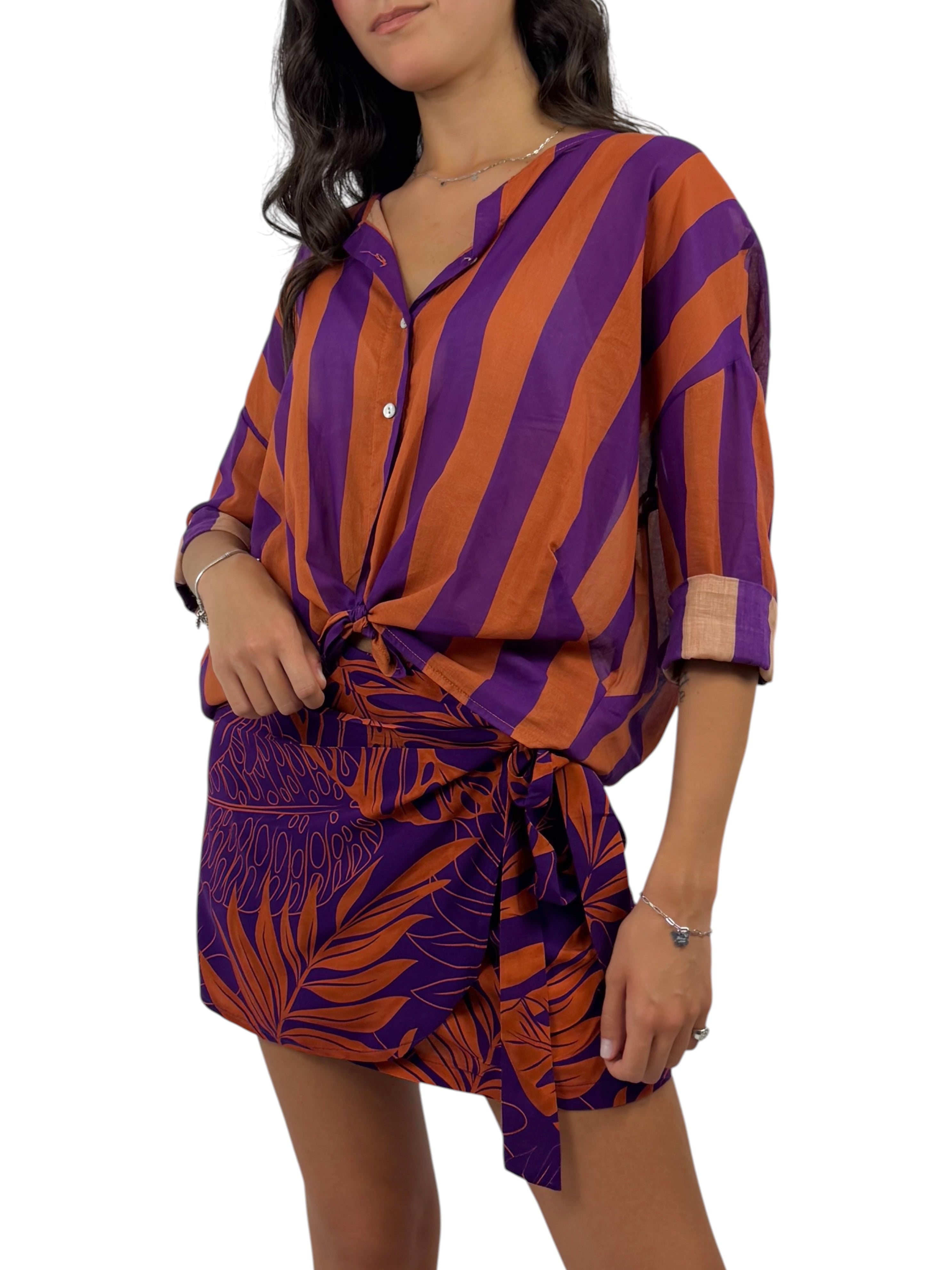 KIKISIX CAMICIA RIGHE VIOLA