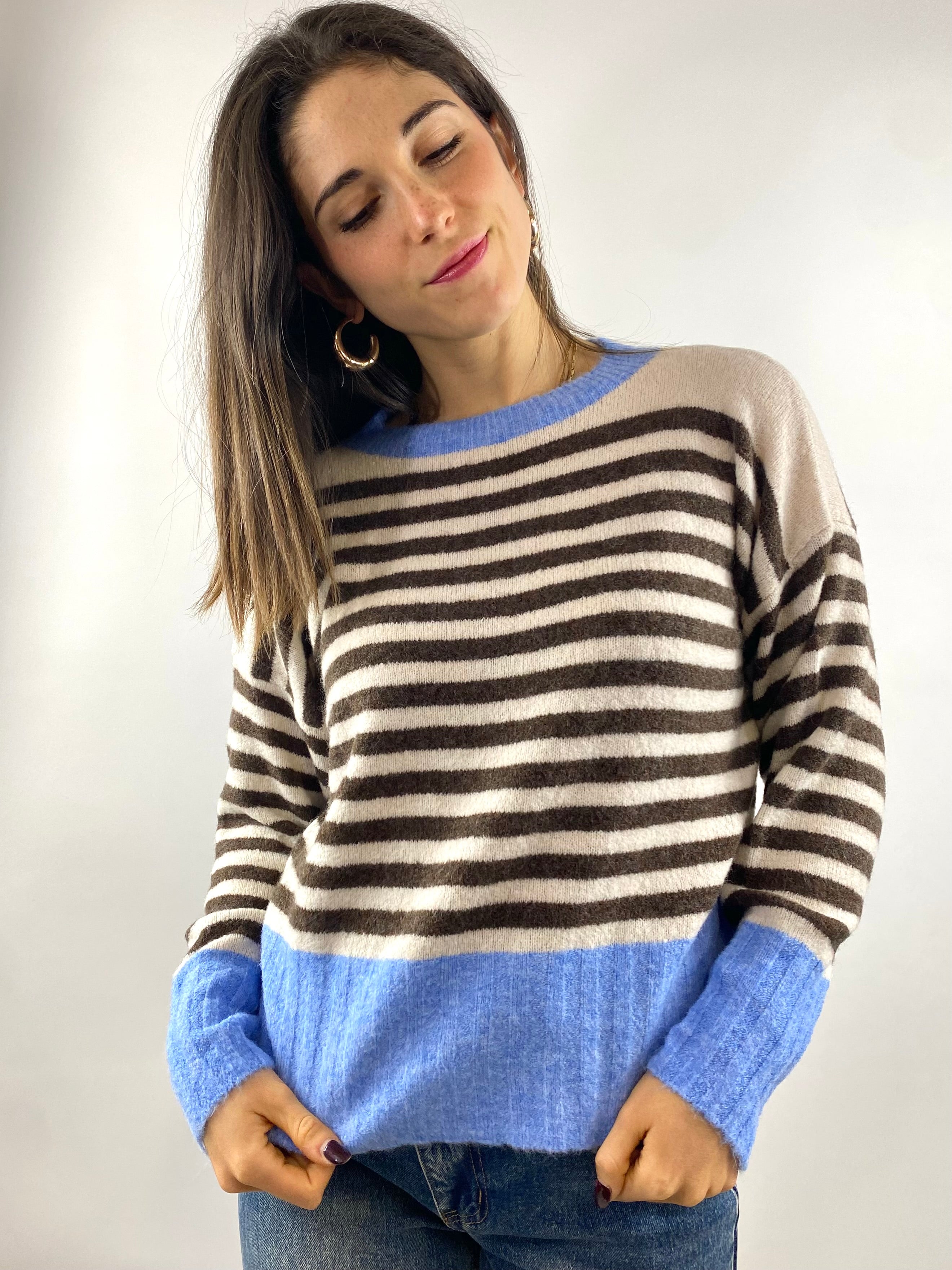 SUSY MIX MAGLIA RIGHE CELESTE