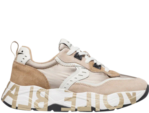 VOILE BLANCHE Sneaker donna nylon e dettagli pelle beige