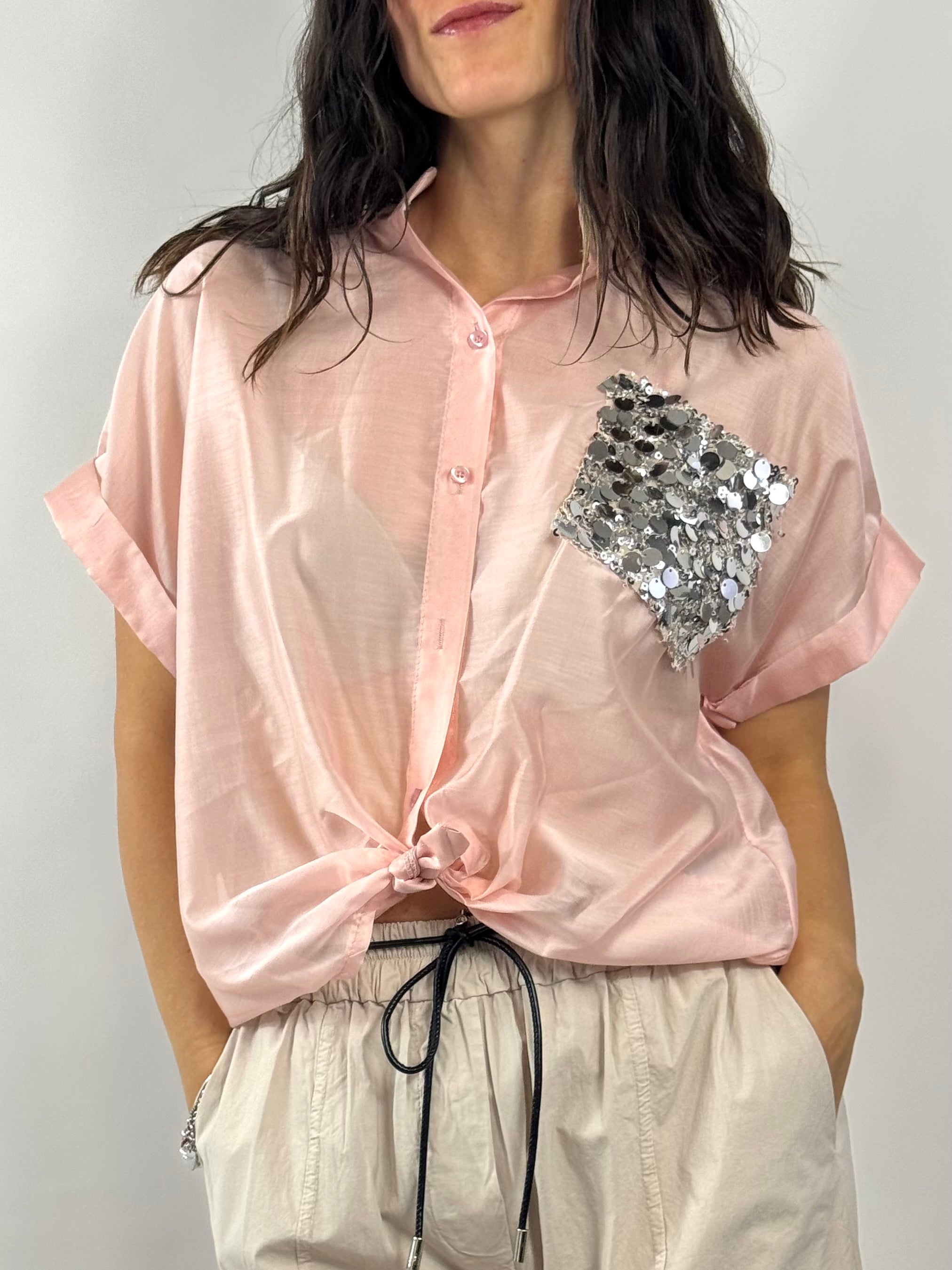 CECILE CAMICIA ROSA CON TASCA STRASS