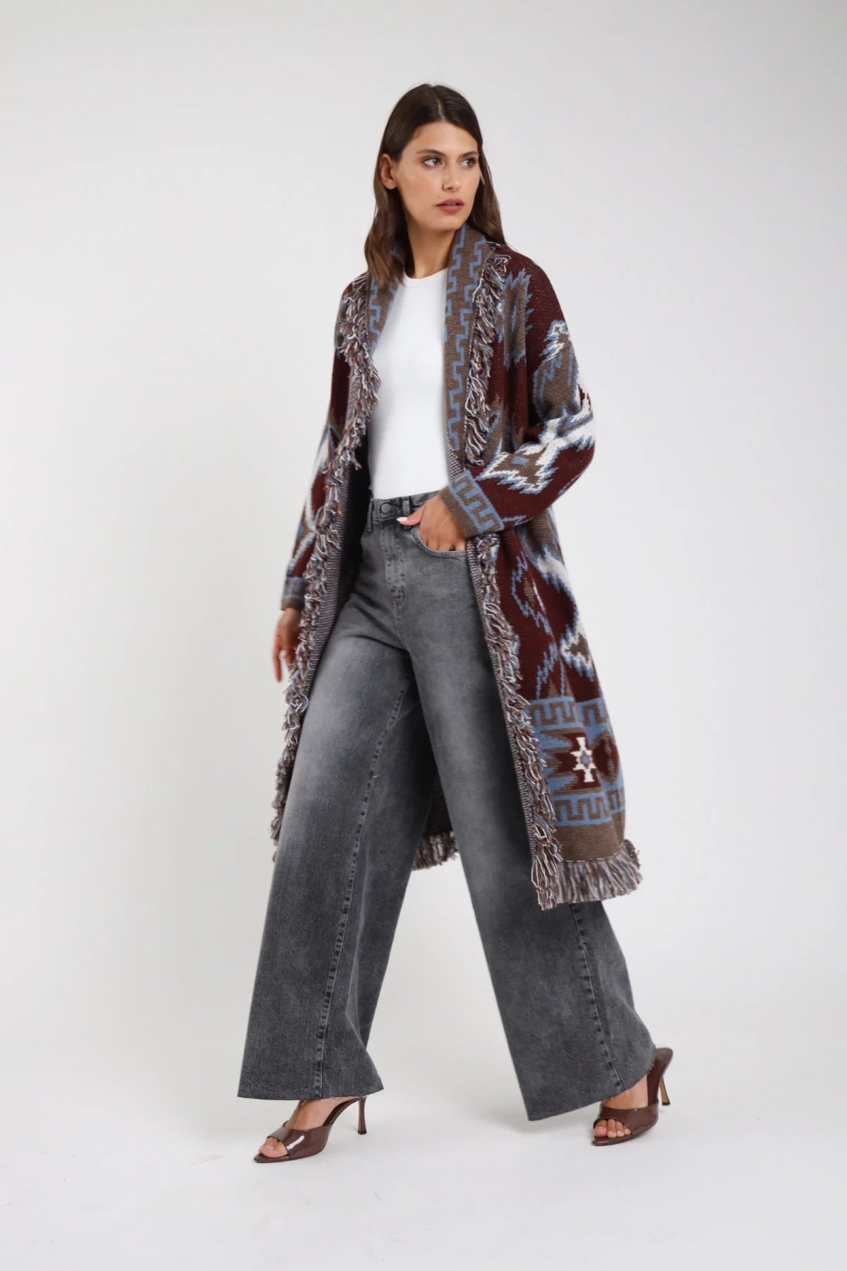SUSY MIX CARDIGAN JACQUARD FRANGE