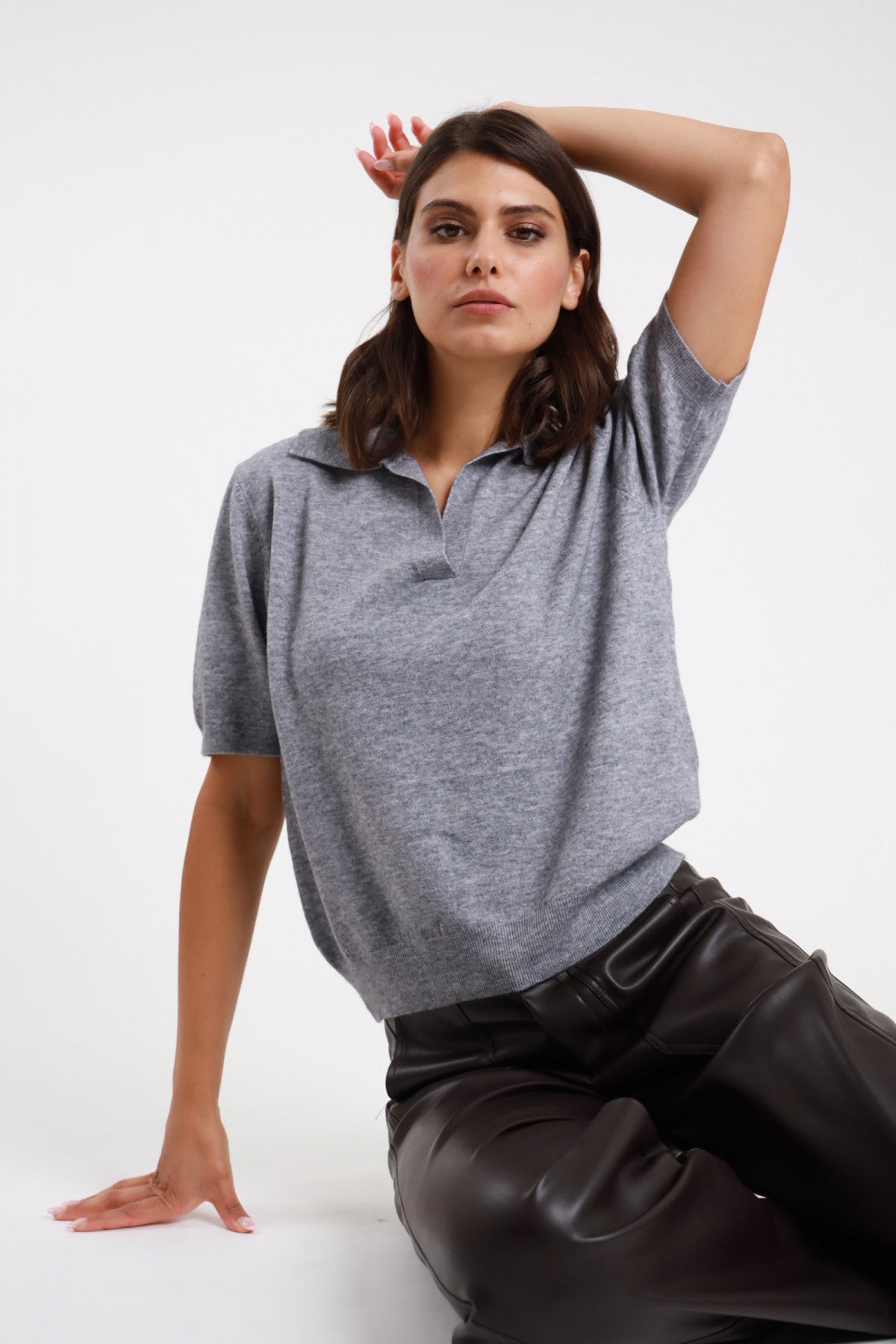 SUSY MIX MAGLIA POLO A MEZZA MANICA GRIGIA
