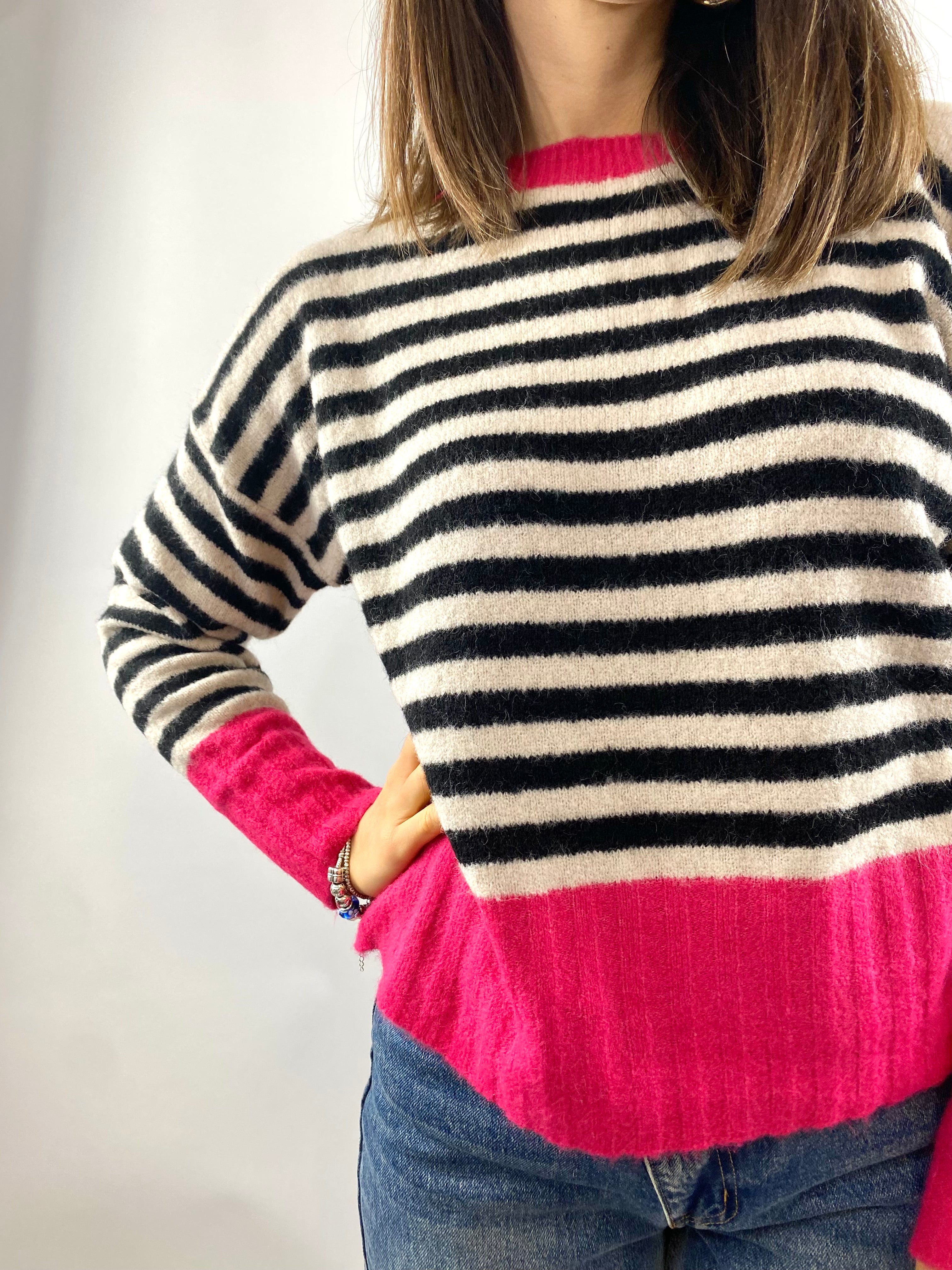SUSY MIX MAGLIA RIGHE FUXIA