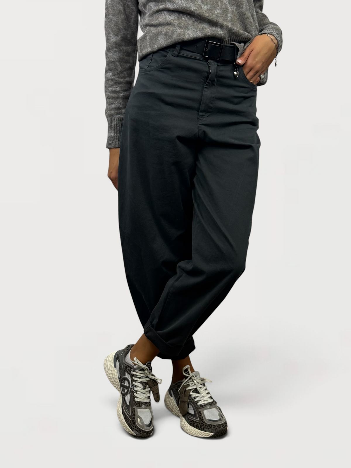 SUSY MIX PANTALONE CUORICINO CON CINTURA PIOMBO
