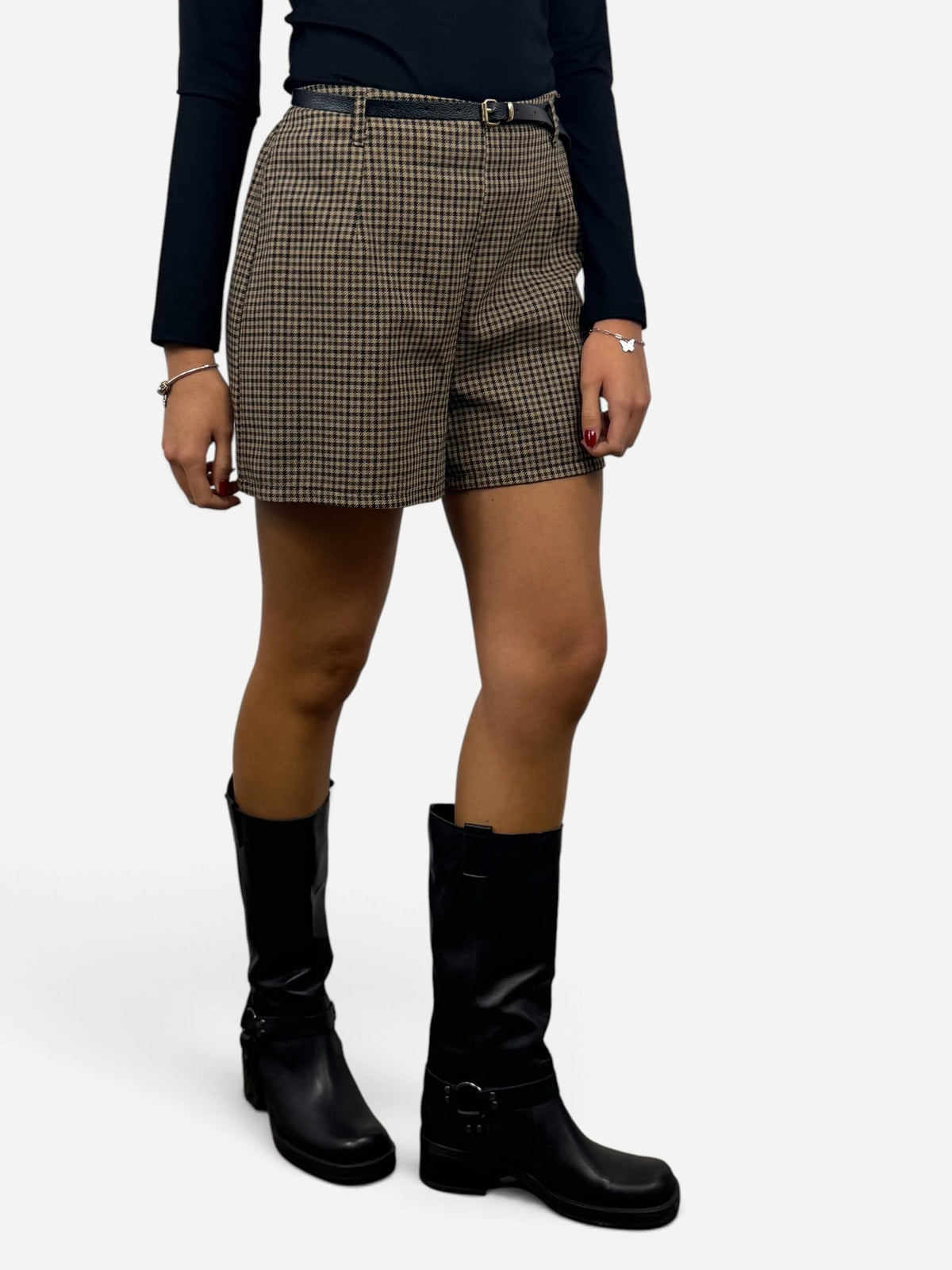 CECILE SHORT PIED DE POULE CON CINTURA