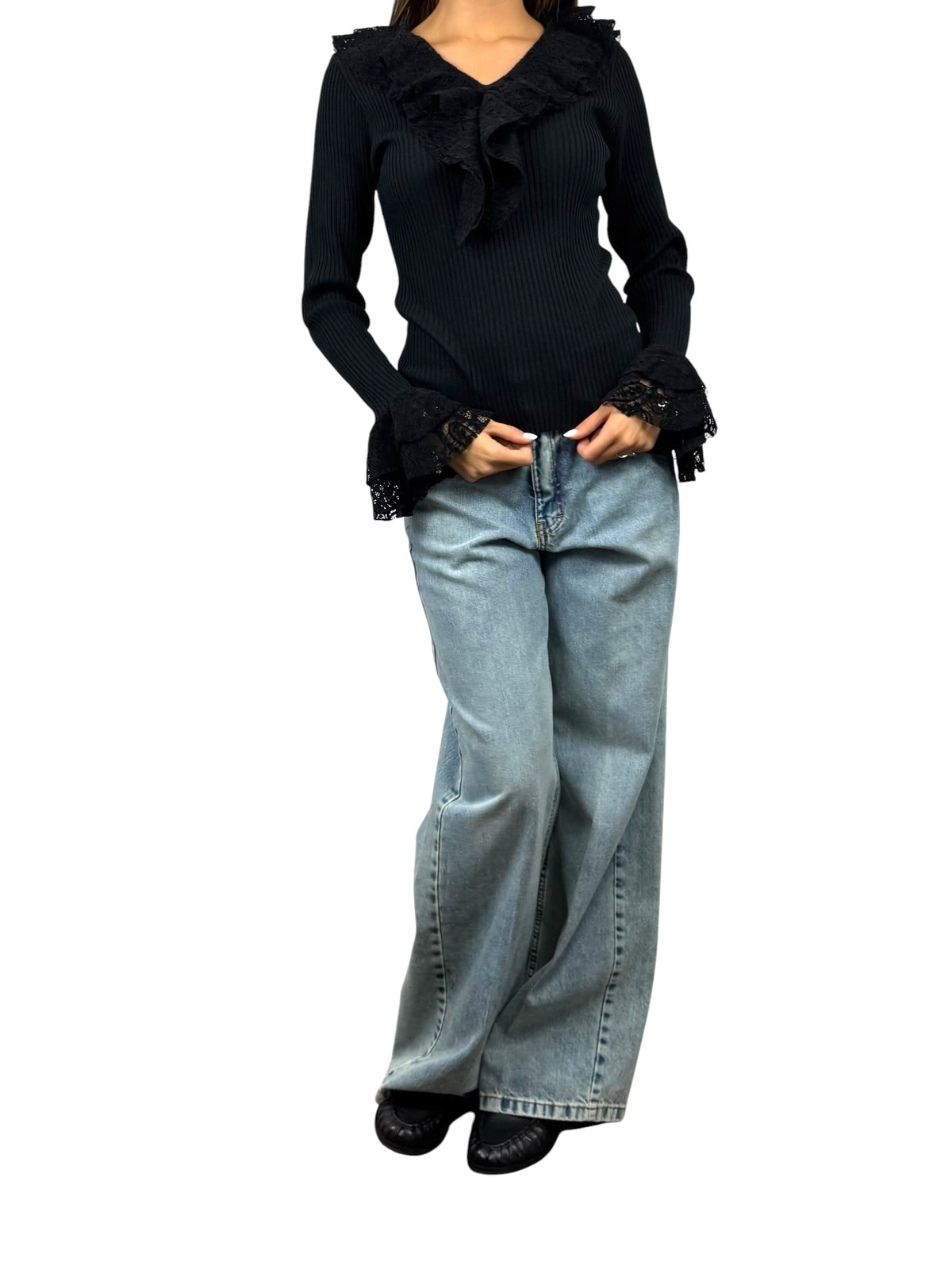 SUSY MIX MAGLIA COSTINE PIZZO NERO