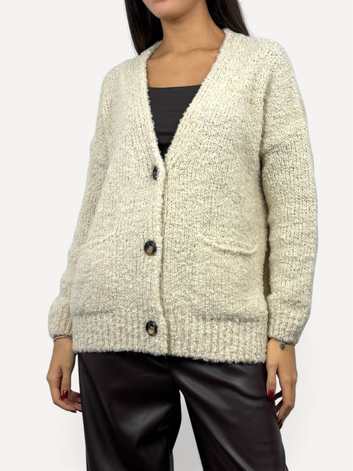 SUSY MIX CARDIGAN BOUCLÈ CREMA
