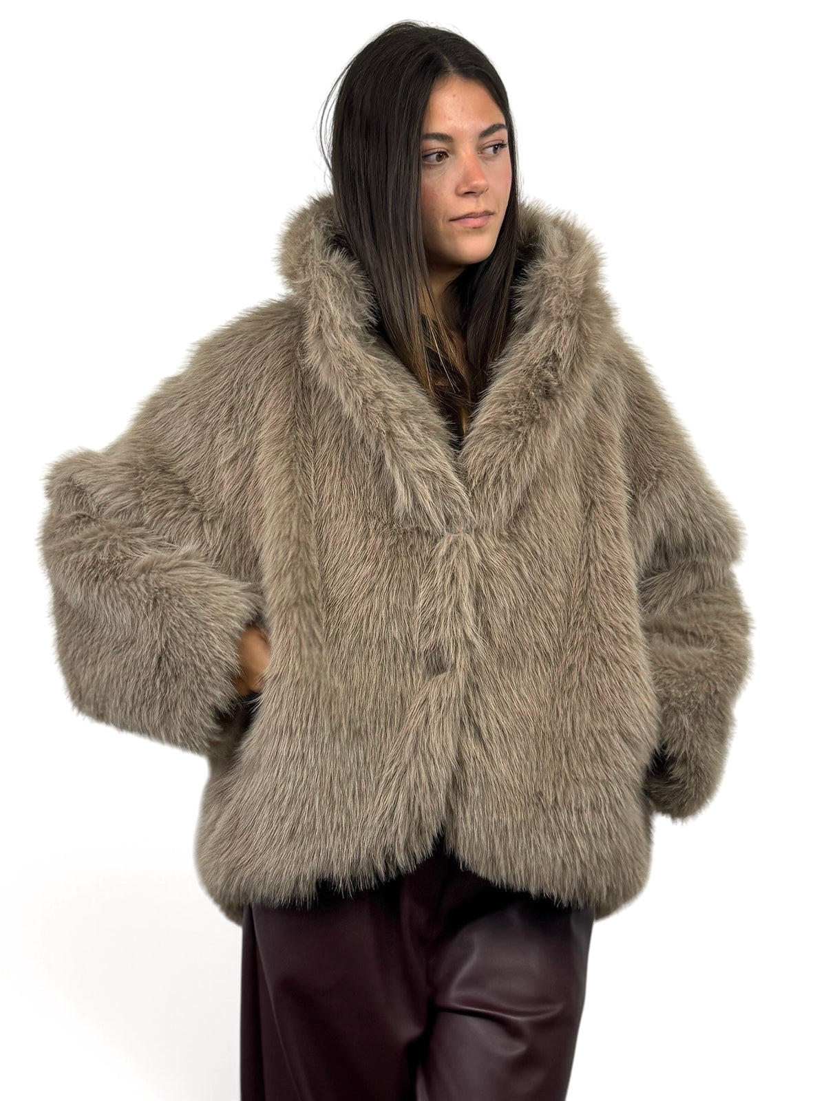 CECILE GIACCA IN ECOFUR BEIGE SCURO