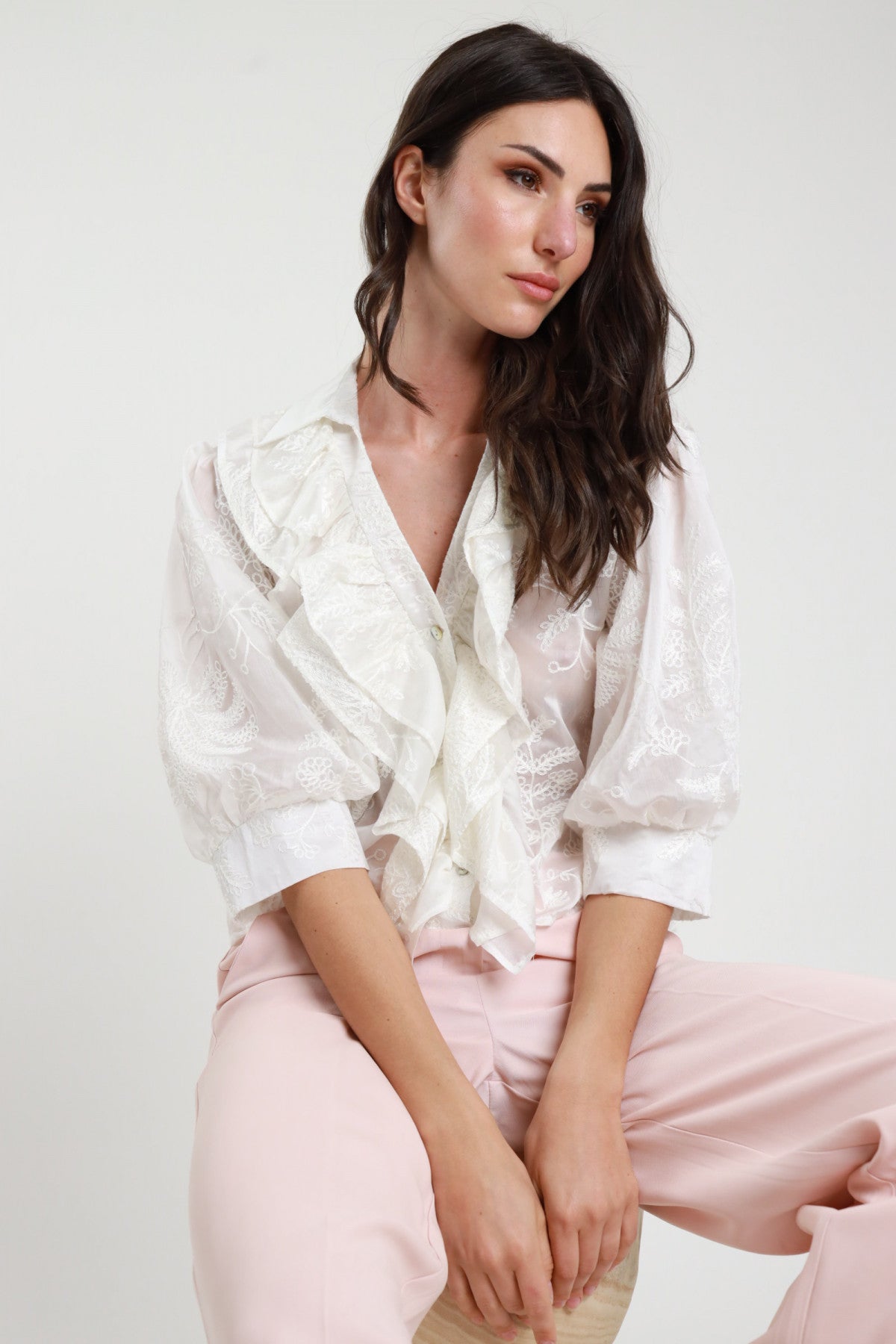 SUSYMIX CAMICIA CON RICAMI BURRO